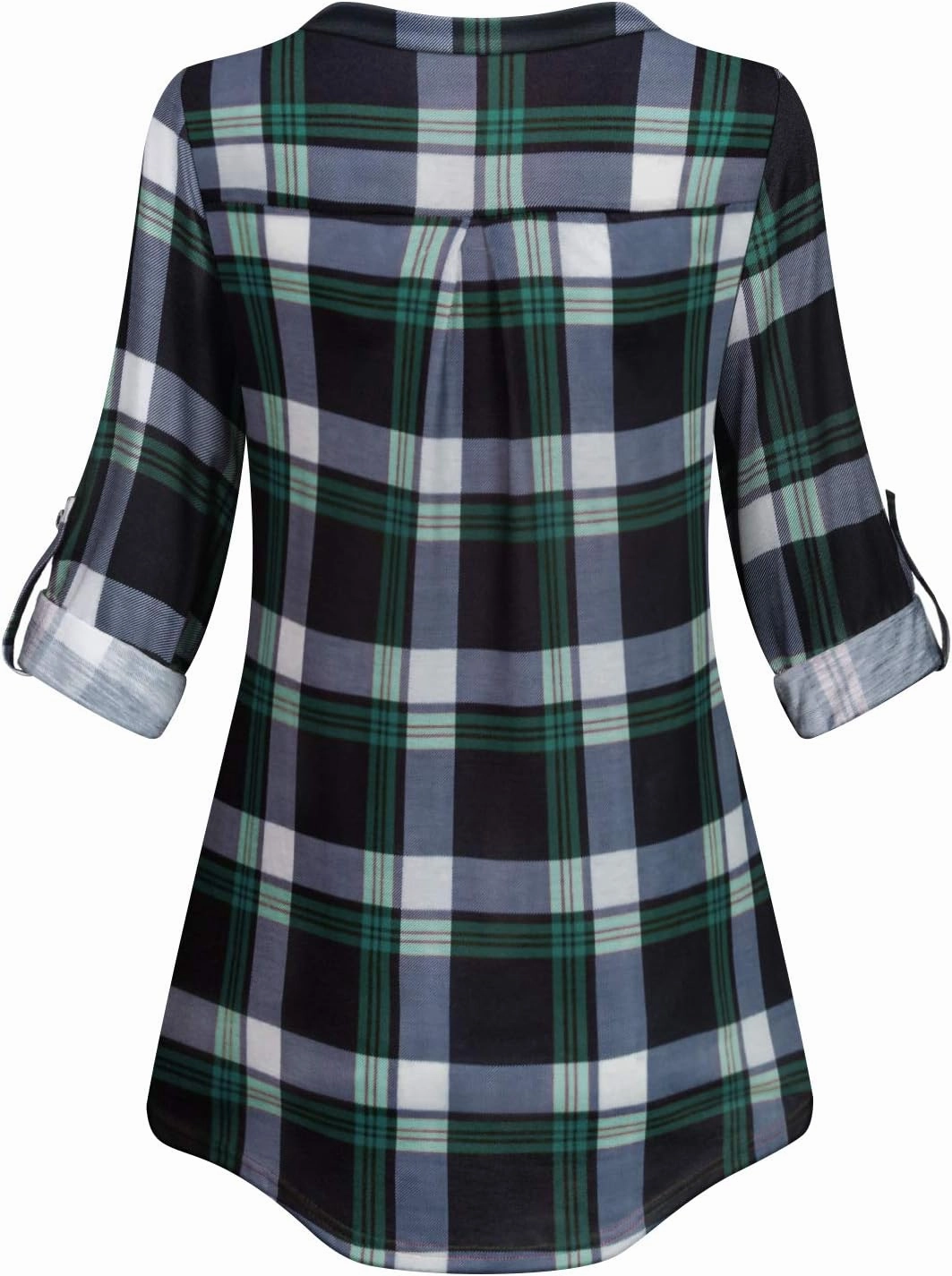 Tanst Sky Womens Casual Long Sleeve Zipped V Neck Plaid Tunic Blouses
