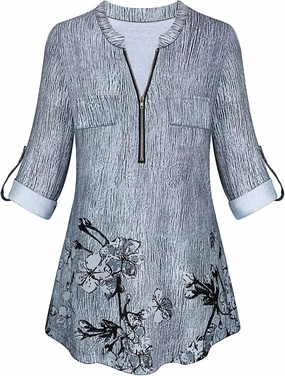 Tanst Sky Womens Casual Long Sleeve Zipped V Neck Plaid Tunic Blouses