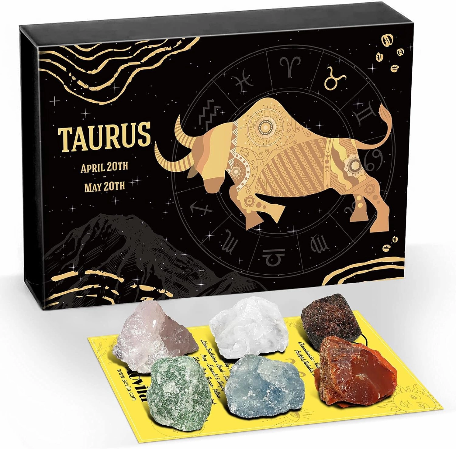 Taurus Crystals Gift Set, Zodiac Signs Healing Crystals Birthstones with Horoscope Box Set Taurus Astrology Crystals Healing Stones Gifts