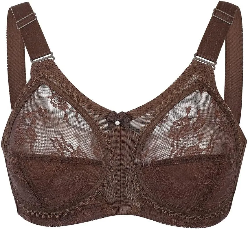 TELIMUSSTO Women's Floral Lace Bra Plus Size Firm Hold Non Wired Non Padded Full Coverage Minimizer