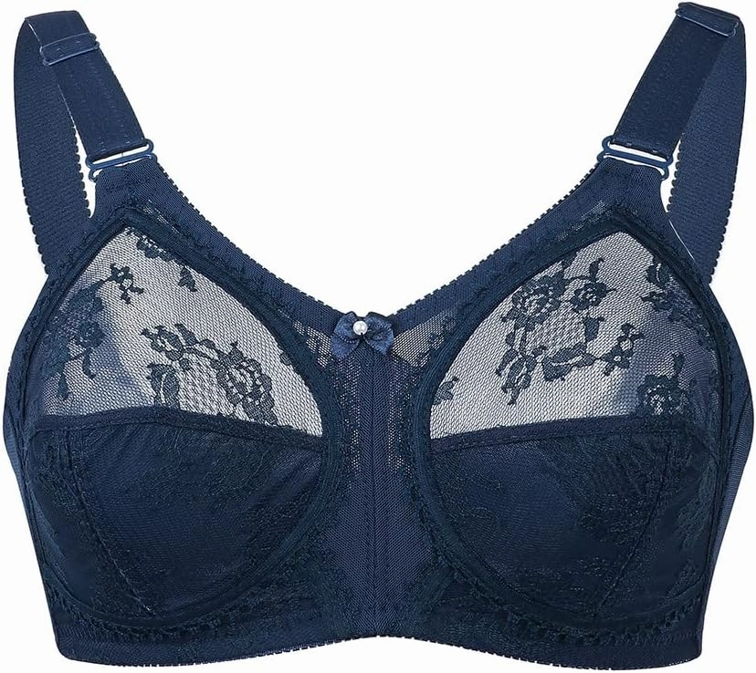 TELIMUSSTO Women's Floral Lace Bra Plus Size Firm Hold Non Wired Non Padded Full Coverage Minimizer