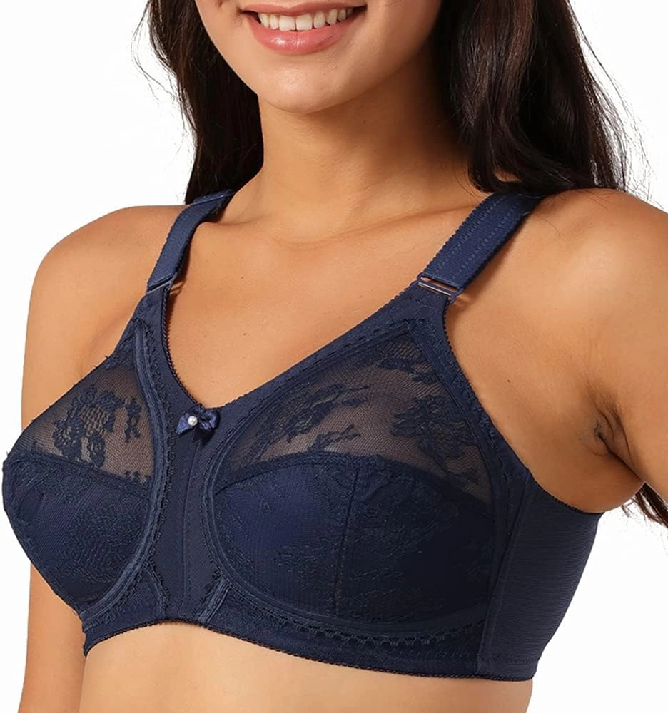 TELIMUSSTO Women's Floral Lace Bra Plus Size Firm Hold Non Wired Non Padded Full Coverage Minimizer