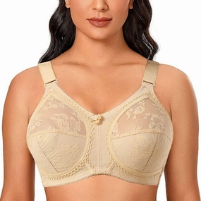 TELIMUSSTO Women's Floral Lace Bra Plus Size Firm Hold Non Wired Non Padded Full Coverage Minimizer