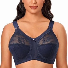 TELIMUSSTO Women's Floral Lace Bra Plus Size Firm Hold Non Wired Non Padded Full Coverage Minimizer