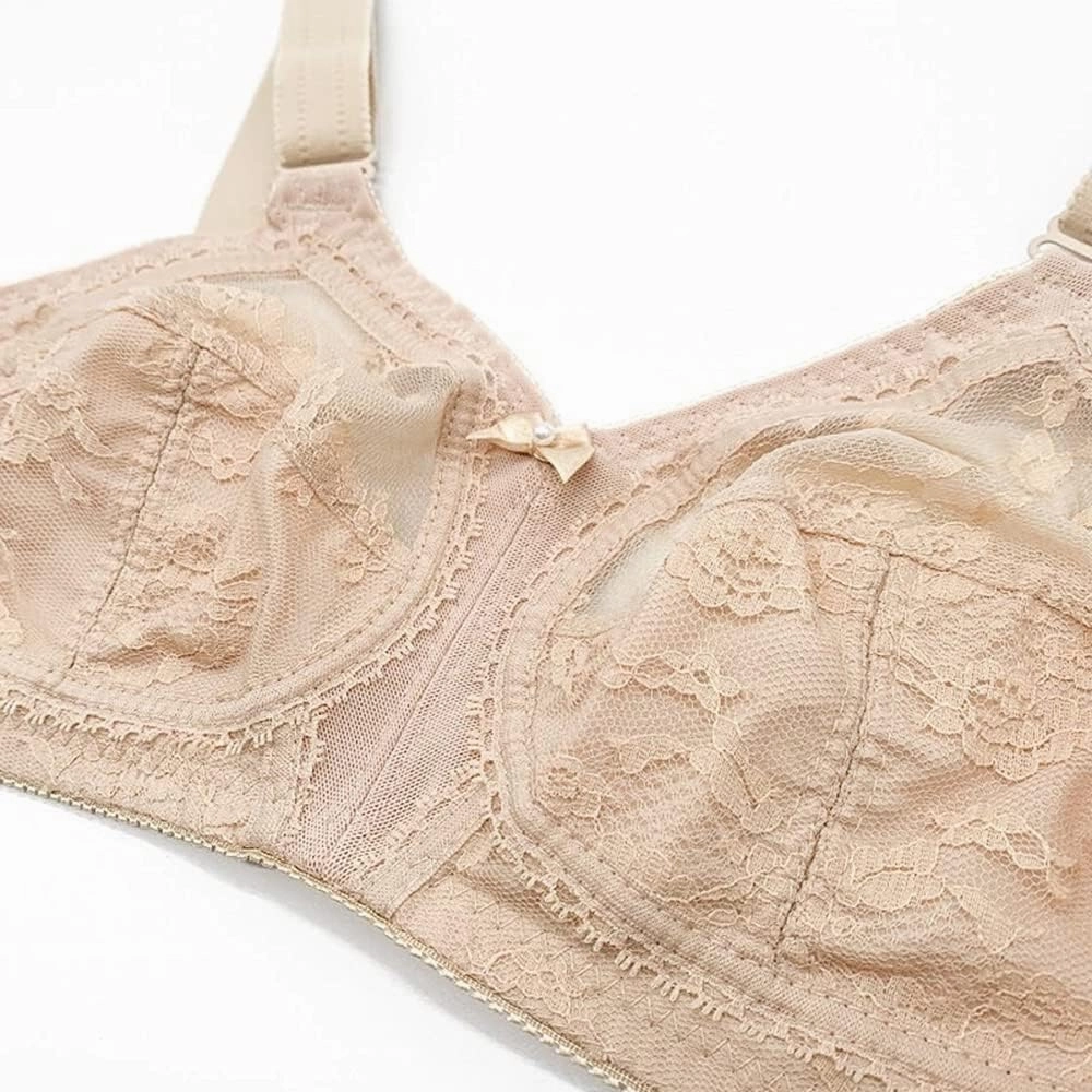 TELIMUSSTO Women's Floral Lace Bra Plus Size Firm Hold Non Wired Non Padded Full Coverage Minimizer