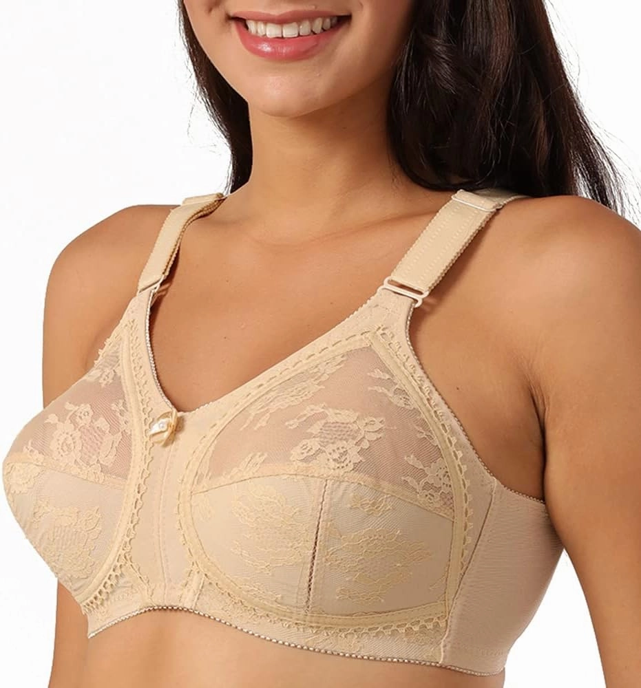 TELIMUSSTO Women's Floral Lace Bra Plus Size Firm Hold Non Wired Non Padded Full Coverage Minimizer