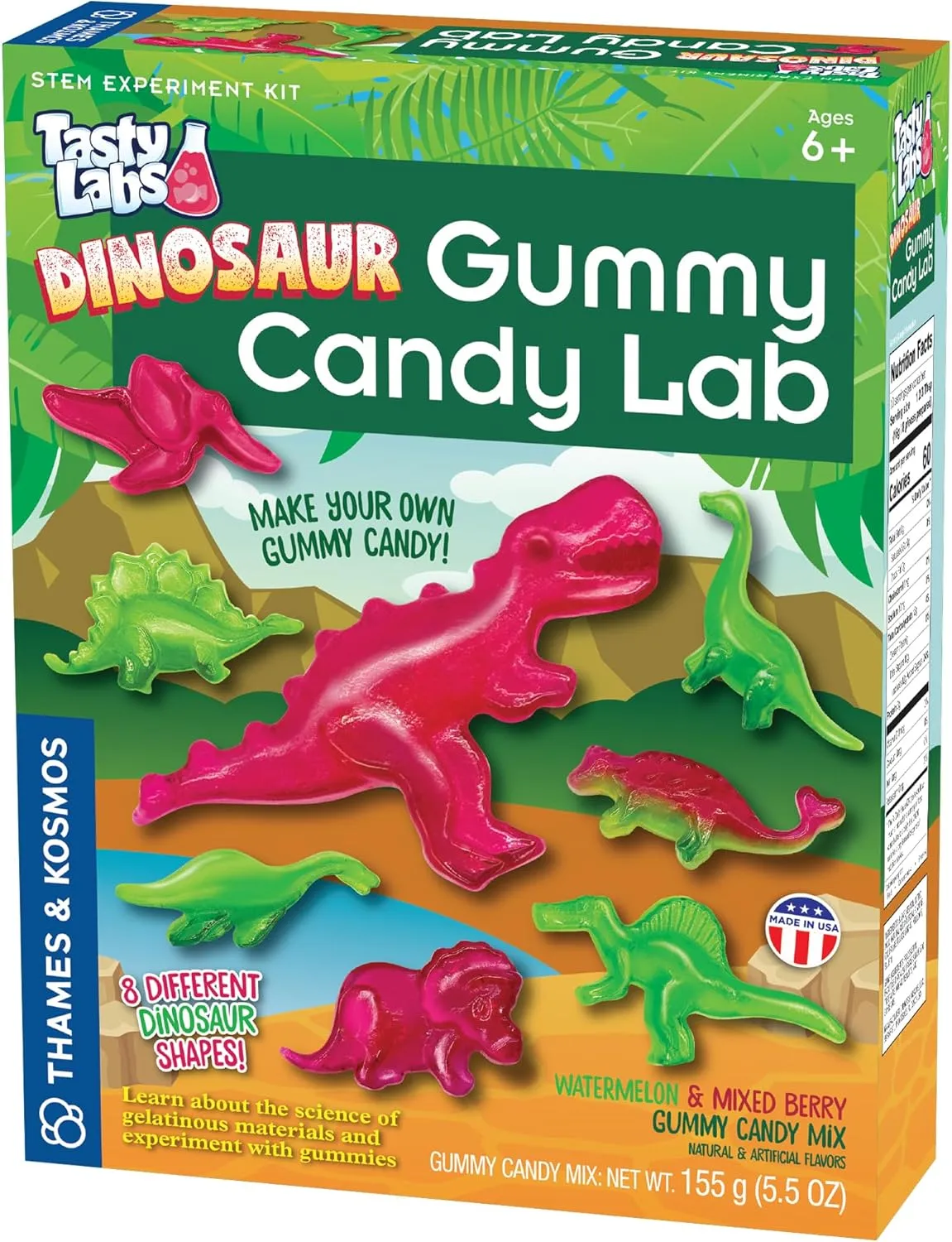 Thames & Kosmos Dinosaur Gummy Candy Lab, Tasty Labs STEM Experiment Kit, Make Your Own Dinosaur-Shaped Gummies, Explore Chemistry in Cooking, Safe to Eat, Ages 6 , Made in USA