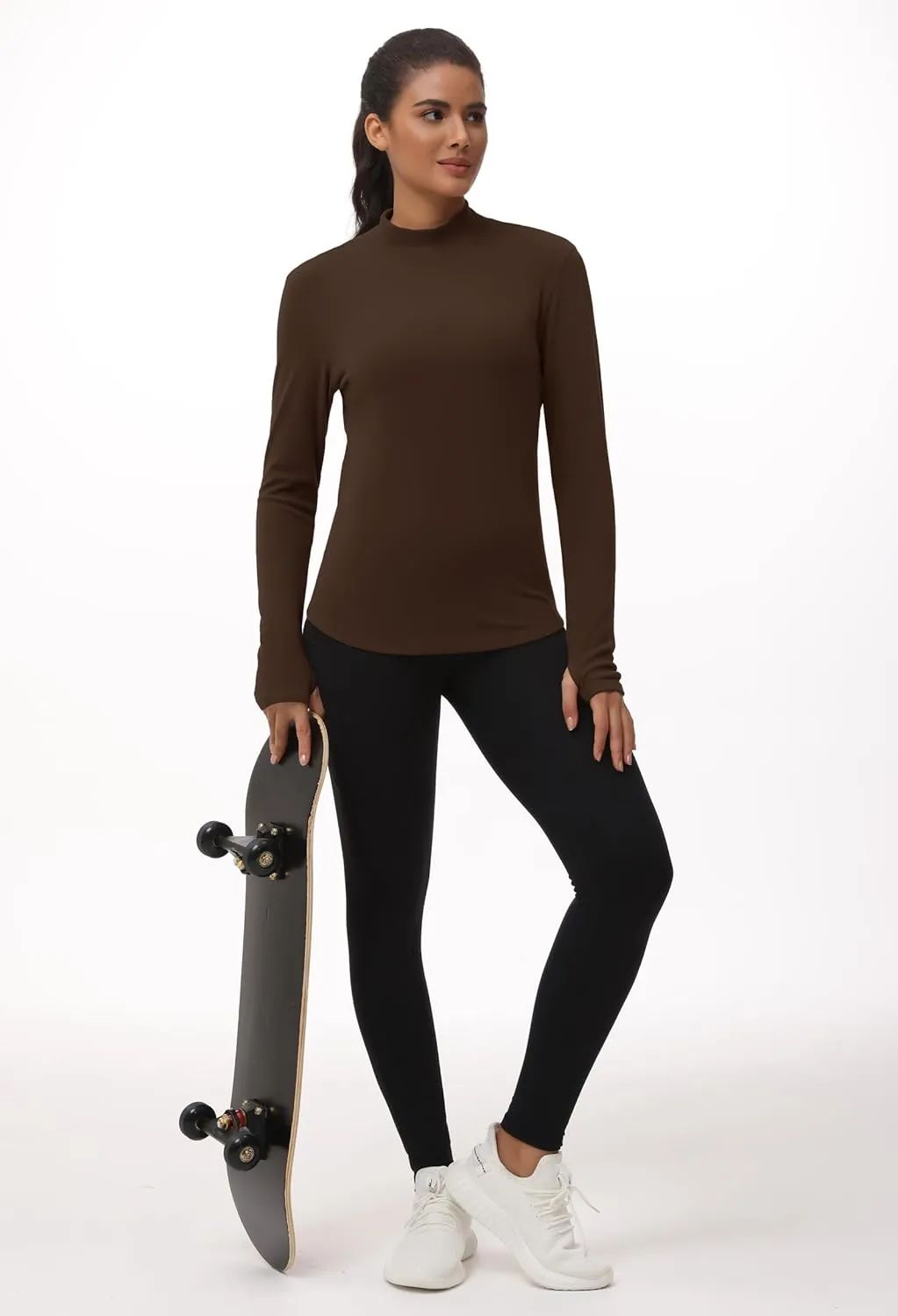 THE GYM PEOPLE Fleece Mock Turtleneck Pullover Base Layer Shirts Long Sleeve Workout Tops with Thumb Hole