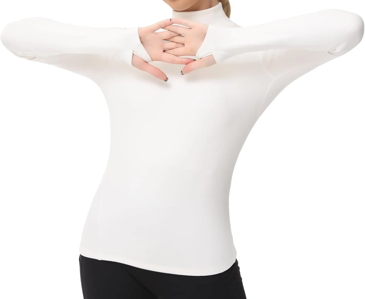 THE GYM PEOPLE Women's Mock Turtleneck Long Sleeve Shirts Fleece Thermal Underwear Pullover Tops with Thumb Hole