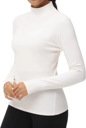 THE GYM PEOPLE Women's Mock Turtleneck Long Sleeve Shirts Fleece Thermal Underwear Pullover Tops with Thumb Hole