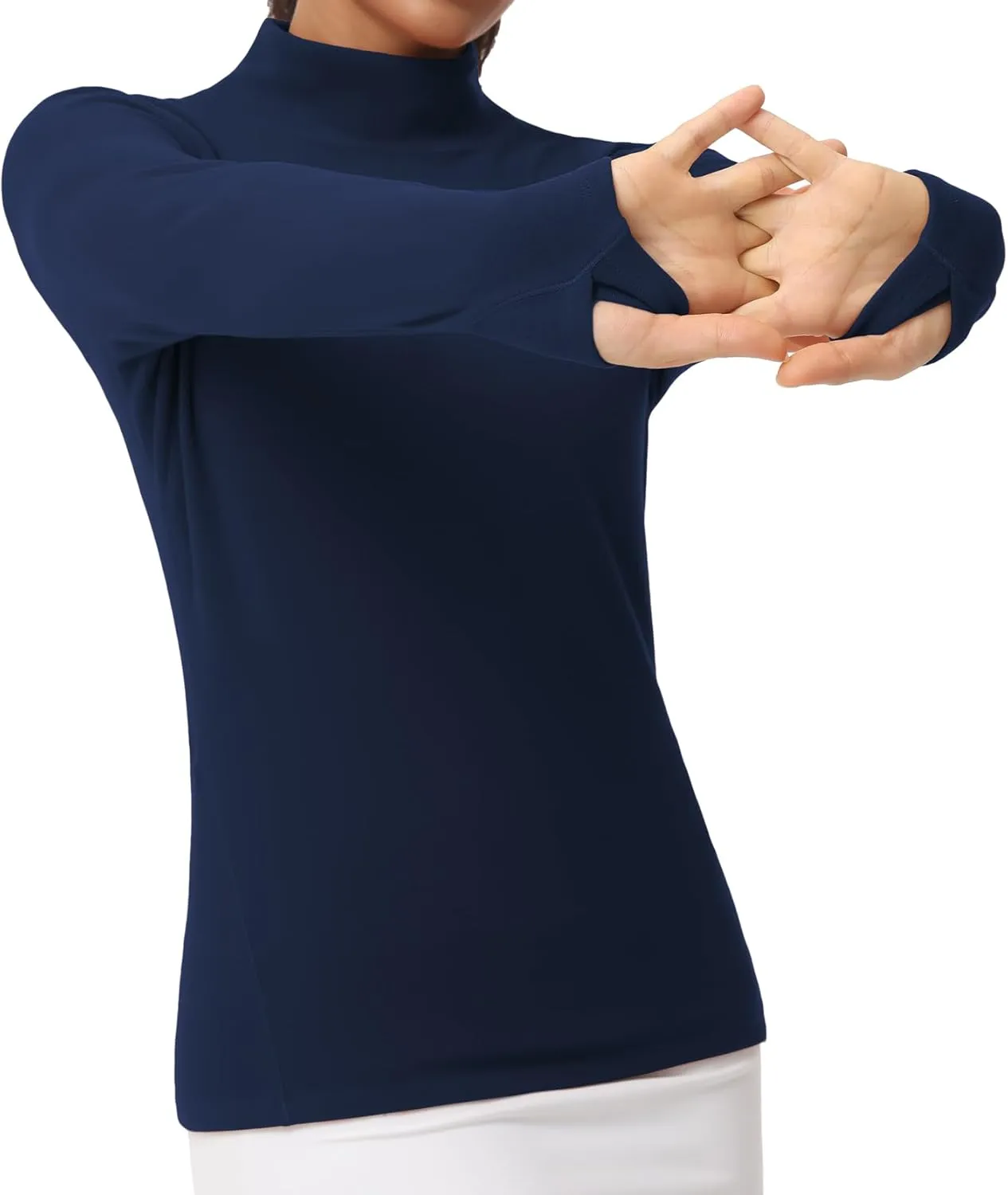 THE GYM PEOPLE Women's Mock Turtleneck Long Sleeve Shirts Fleece Thermal Underwear Pullover Tops with Thumb Hole