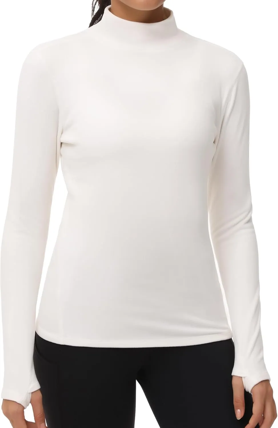 THE GYM PEOPLE Women's Mock Turtleneck Long Sleeve Shirts Fleece Thermal Underwear Pullover Tops with Thumb Hole