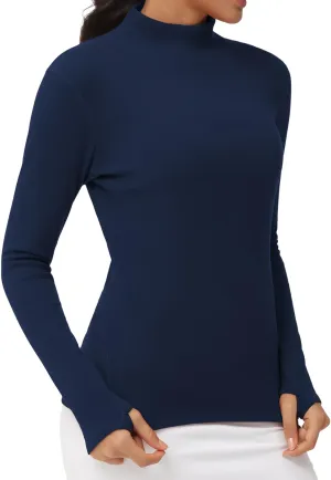 THE GYM PEOPLE Women's Mock Turtleneck Long Sleeve Shirts Fleece Thermal Underwear Pullover Tops with Thumb Hole