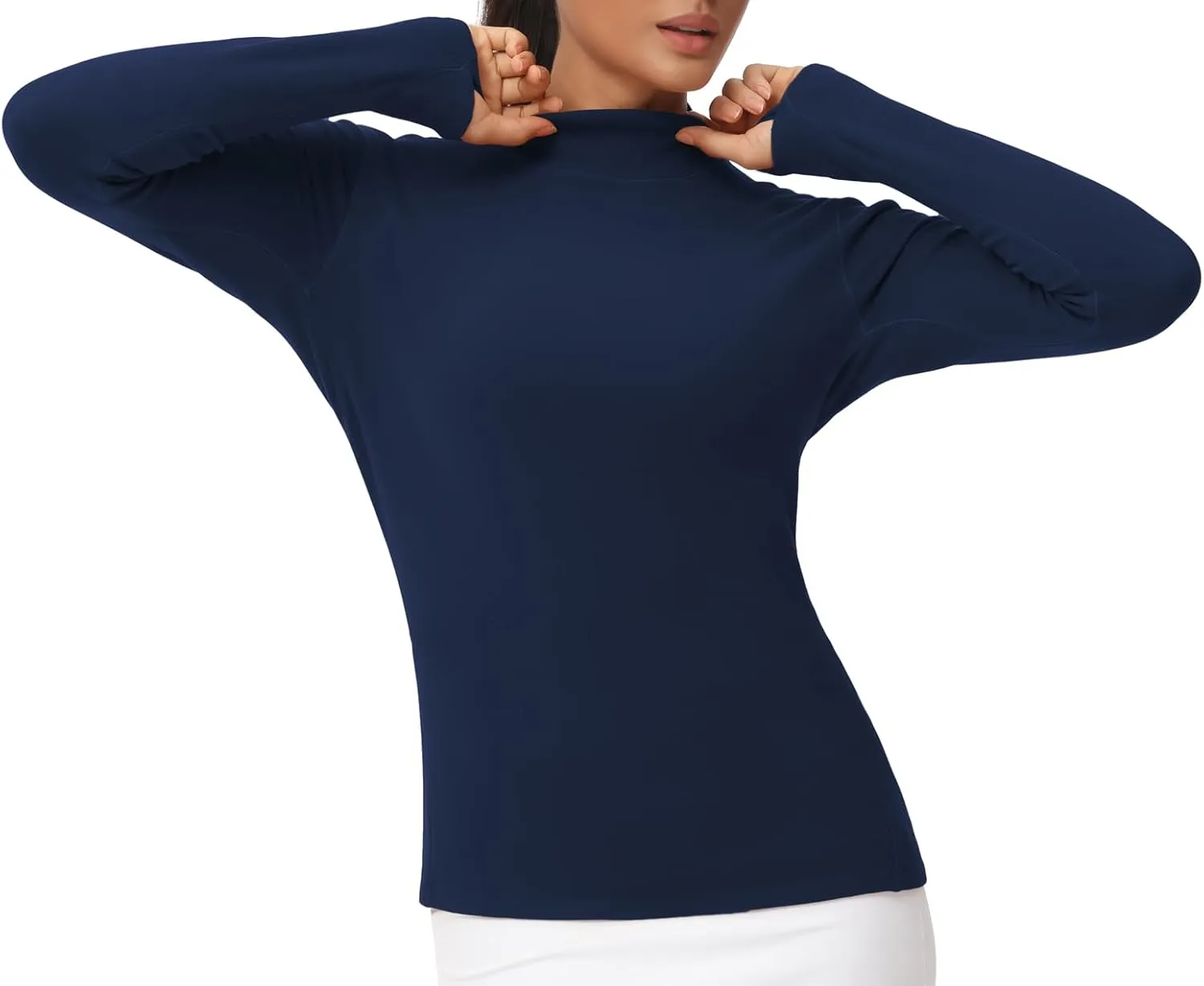 THE GYM PEOPLE Women's Mock Turtleneck Long Sleeve Shirts Fleece Thermal Underwear Pullover Tops with Thumb Hole