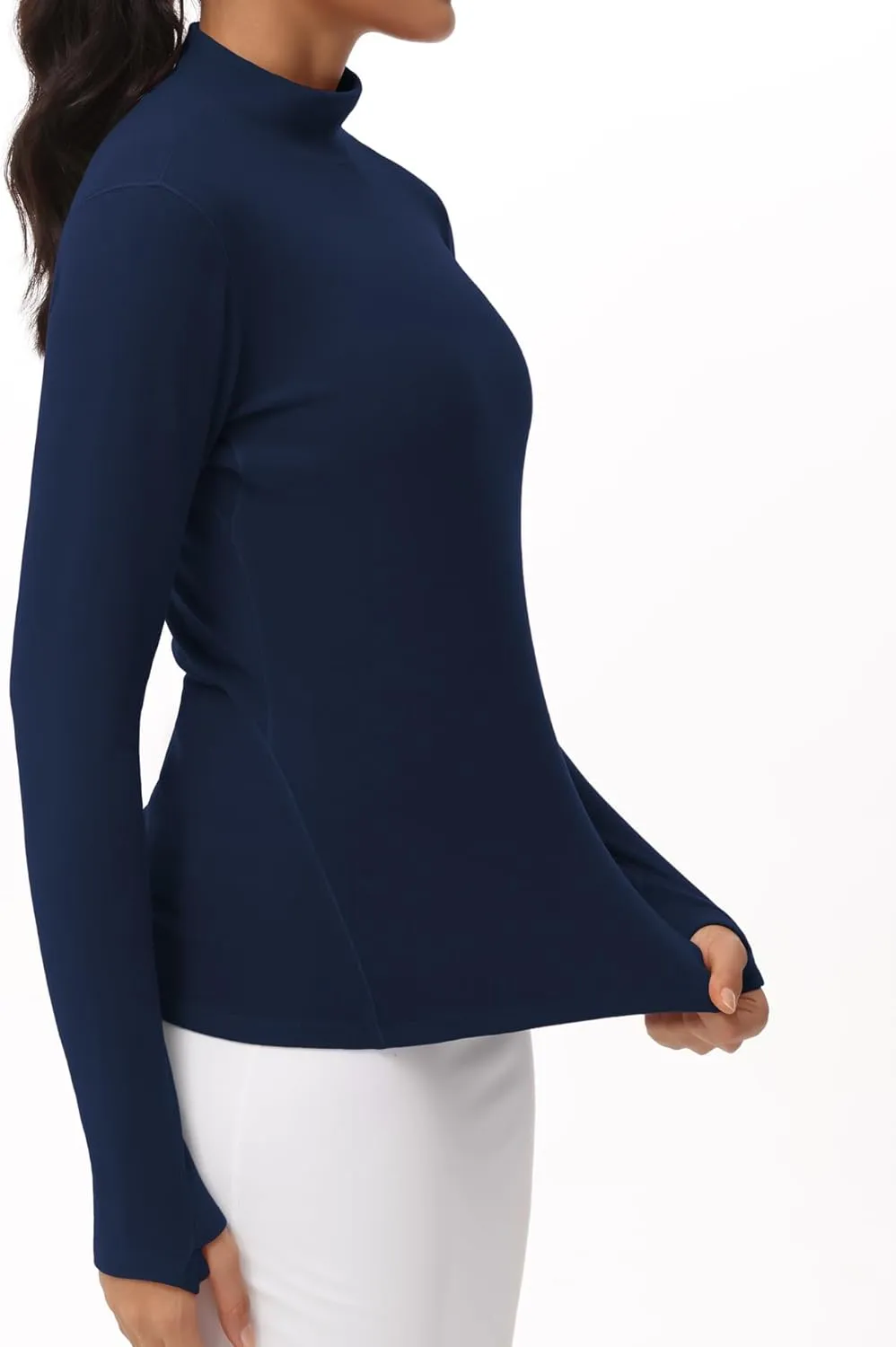 THE GYM PEOPLE Women's Mock Turtleneck Long Sleeve Shirts Fleece Thermal Underwear Pullover Tops with Thumb Hole