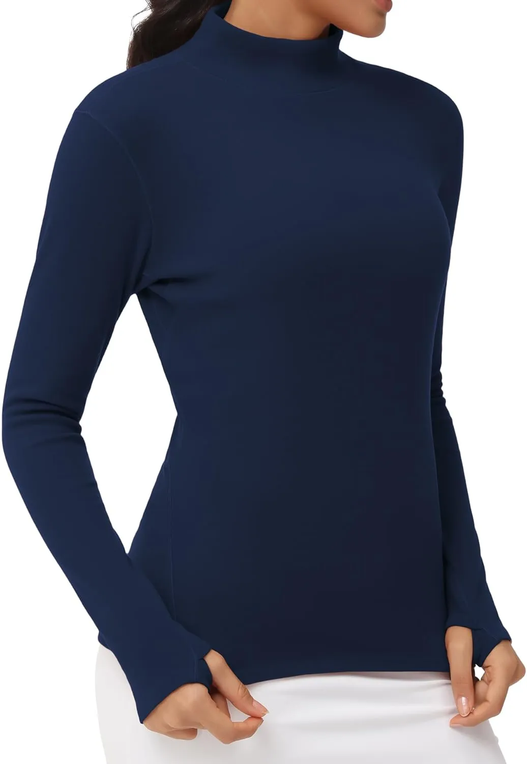 THE GYM PEOPLE Women's Mock Turtleneck Long Sleeve Shirts Fleece Thermal Underwear Pullover Tops with Thumb Hole