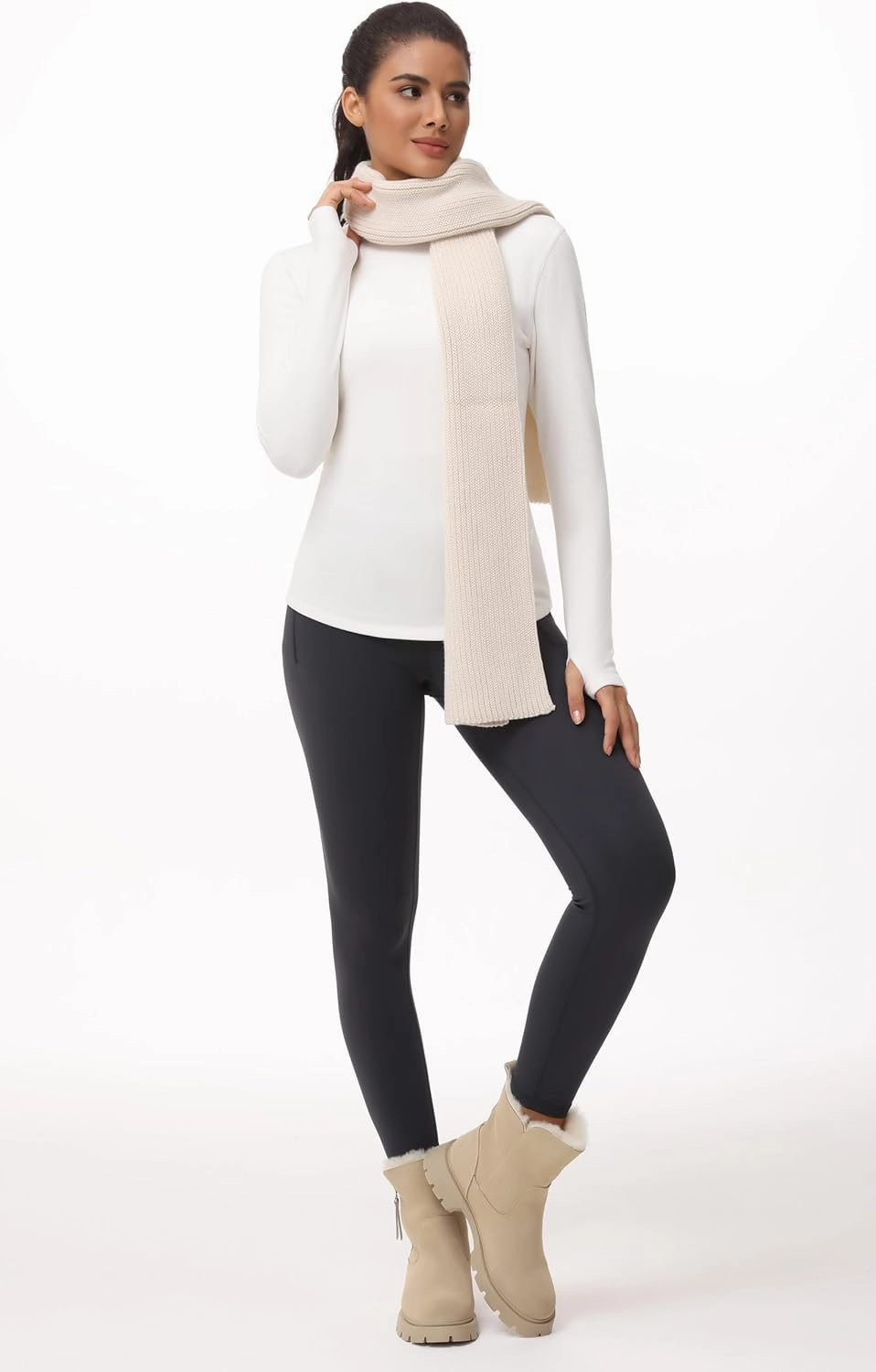 THE GYM PEOPLE Fleece Mock Turtleneck Pullover Base Layer Shirts Long Sleeve Workout Tops with Thumb Hole
