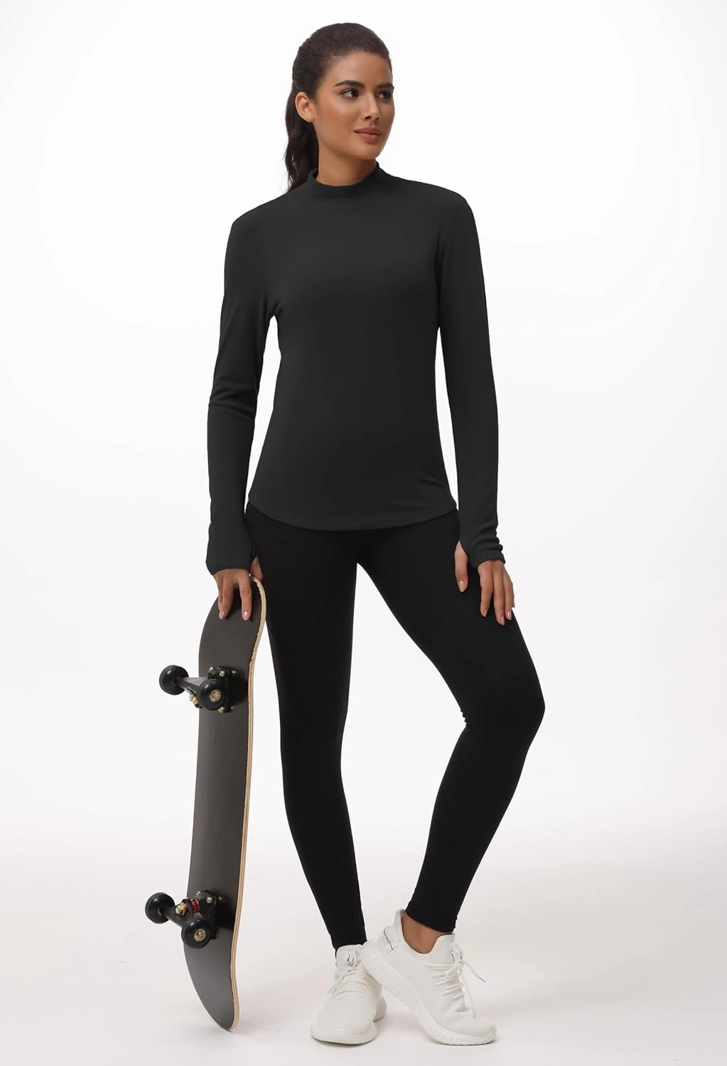 THE GYM PEOPLE Fleece Mock Turtleneck Pullover Base Layer Shirts Long Sleeve Workout Tops with Thumb Hole