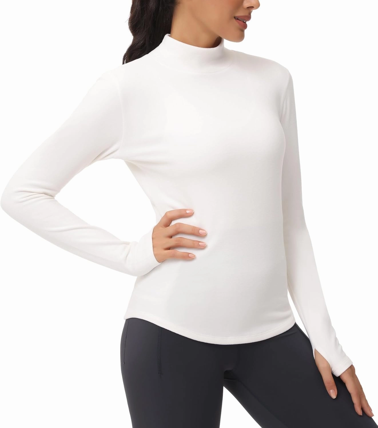 THE GYM PEOPLE Fleece Mock Turtleneck Pullover Base Layer Shirts Long Sleeve Workout Tops with Thumb Hole