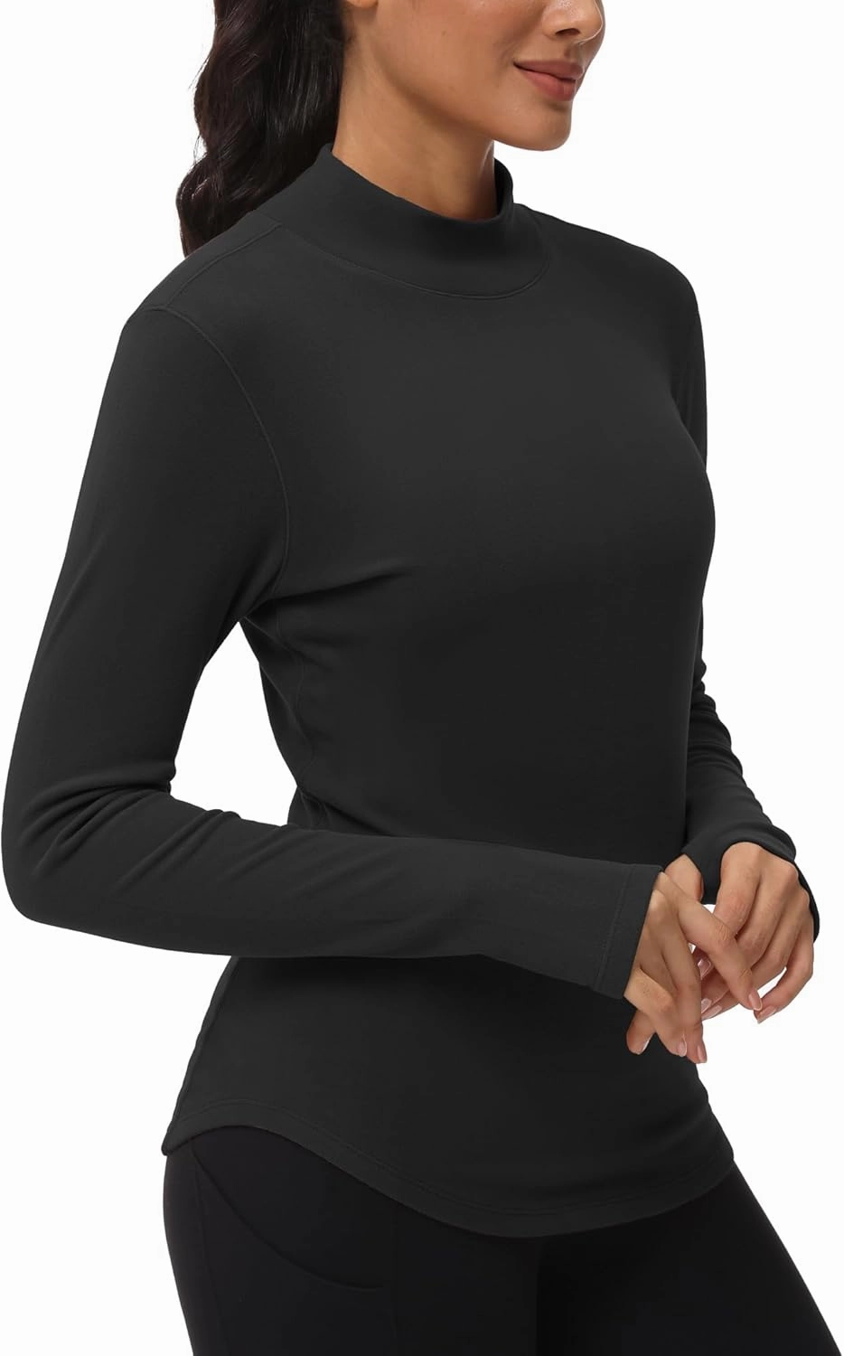 THE GYM PEOPLE Fleece Mock Turtleneck Pullover Base Layer Shirts Long Sleeve Workout Tops with Thumb Hole