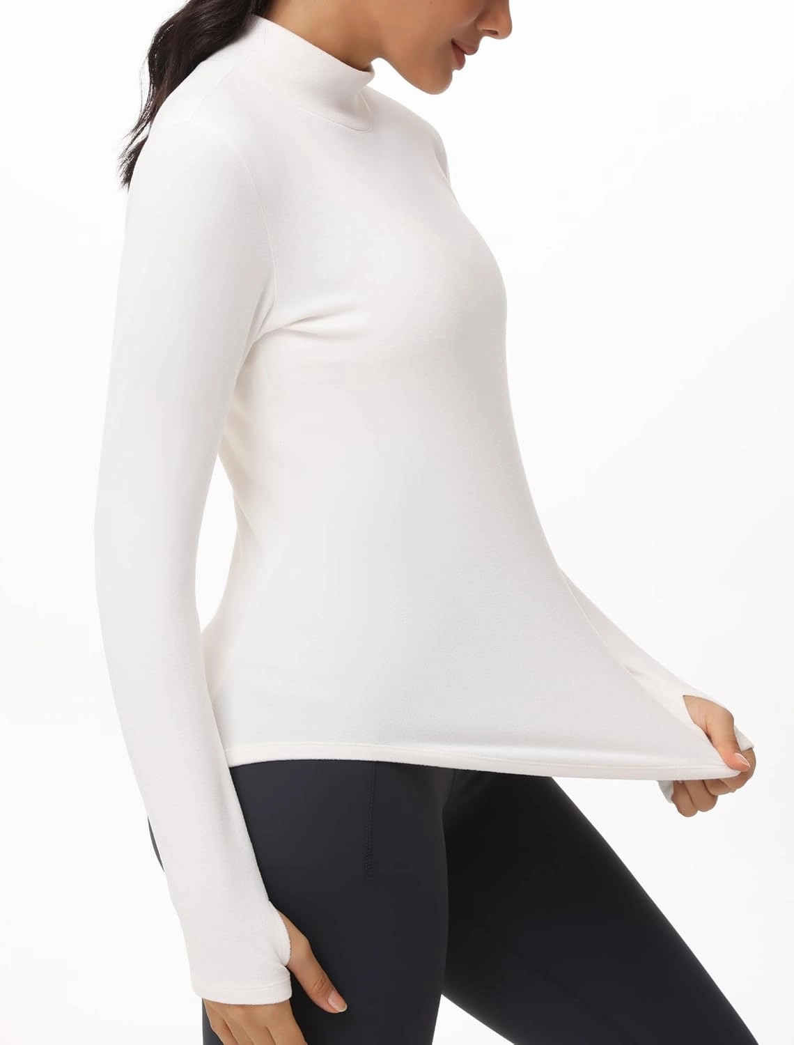 THE GYM PEOPLE Fleece Mock Turtleneck Pullover Base Layer Shirts Long Sleeve Workout Tops with Thumb Hole