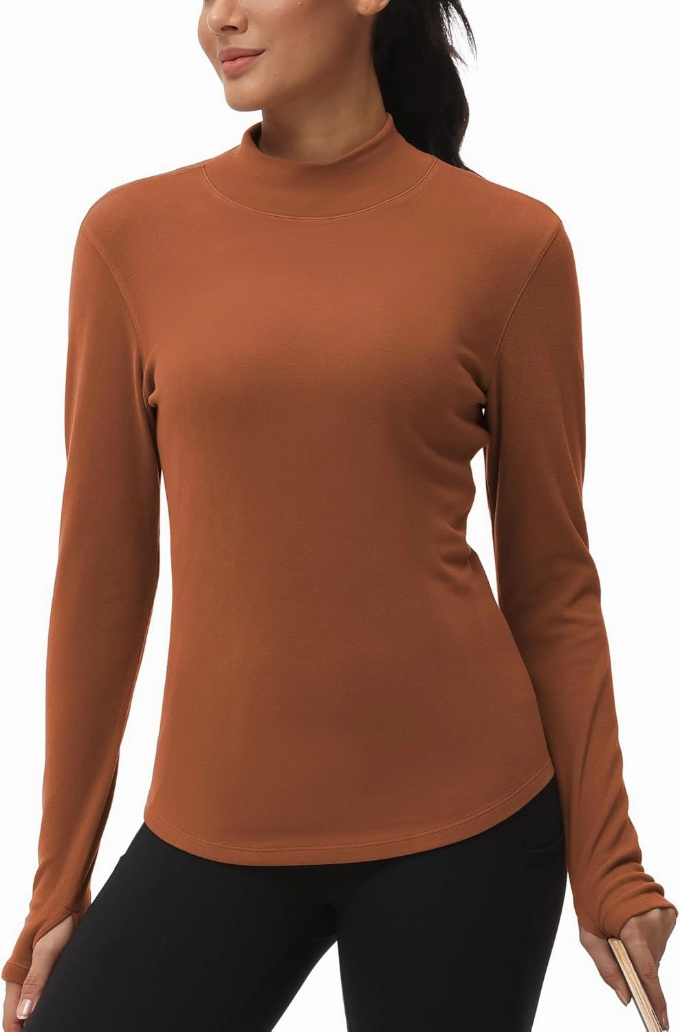 THE GYM PEOPLE Fleece Mock Turtleneck Pullover Base Layer Shirts Long Sleeve Workout Tops with Thumb Hole