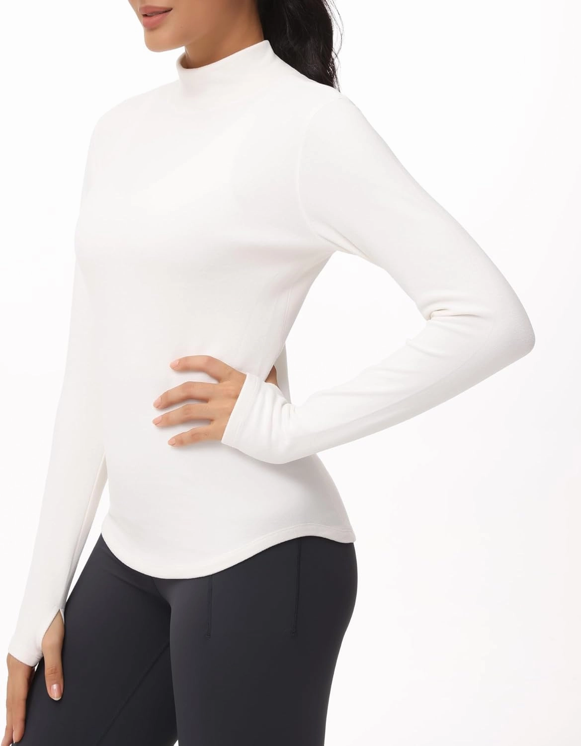 THE GYM PEOPLE Fleece Mock Turtleneck Pullover Base Layer Shirts Long Sleeve Workout Tops with Thumb Hole