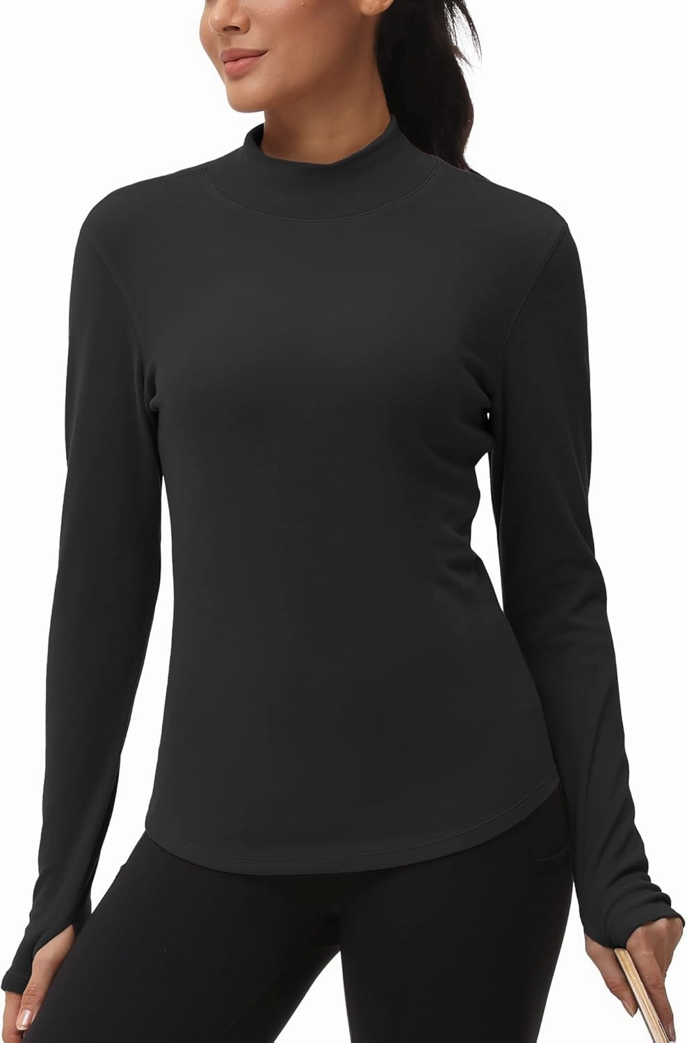THE GYM PEOPLE Fleece Mock Turtleneck Pullover Base Layer Shirts Long Sleeve Workout Tops with Thumb Hole