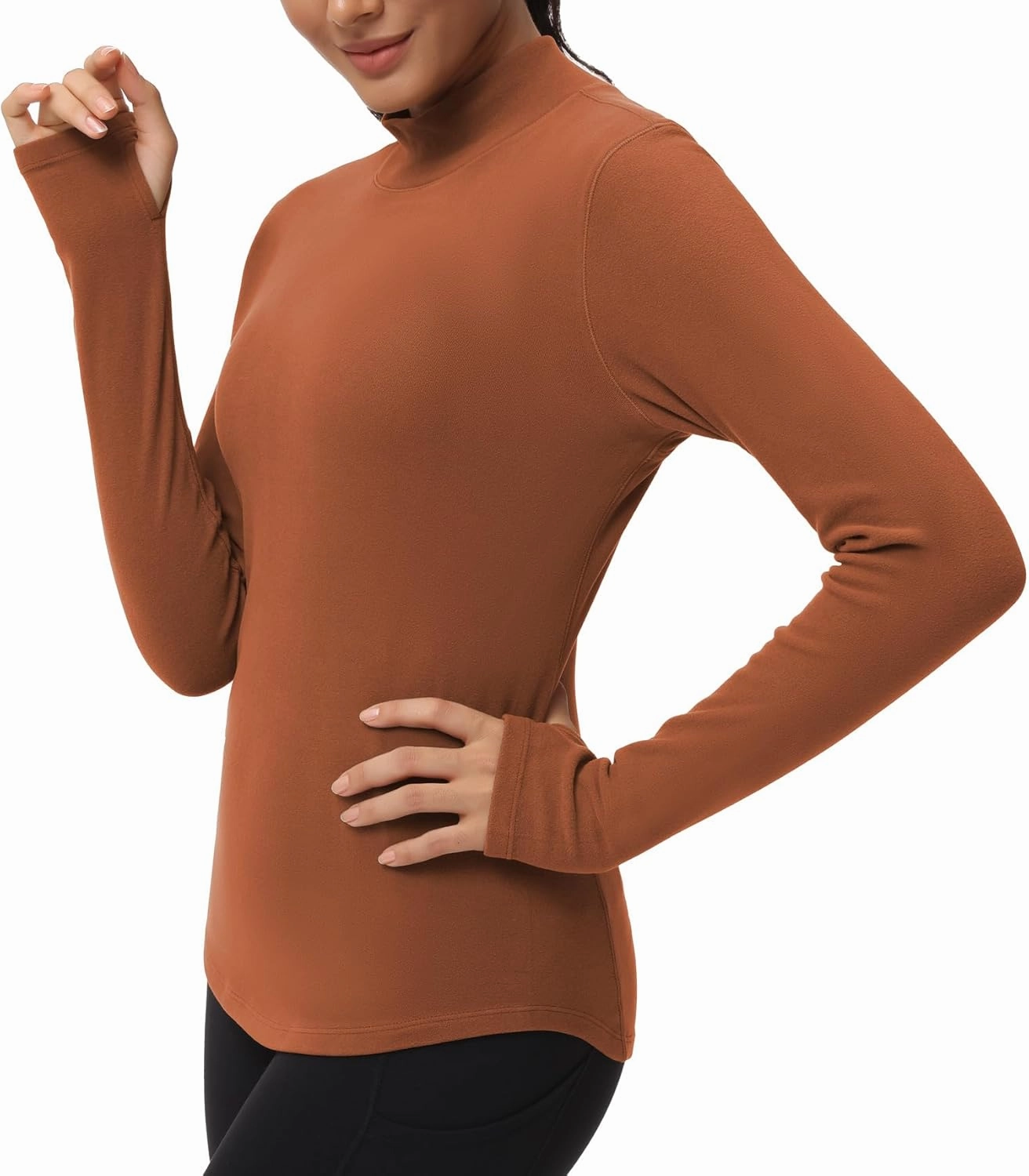 THE GYM PEOPLE Fleece Mock Turtleneck Pullover Base Layer Shirts Long Sleeve Workout Tops with Thumb Hole