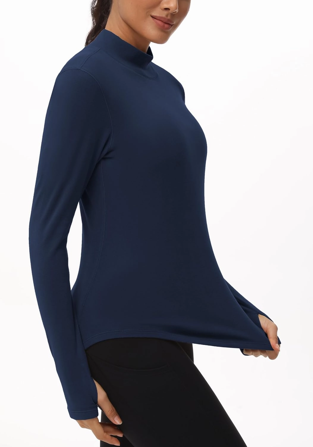 THE GYM PEOPLE Fleece Mock Turtleneck Pullover Base Layer Shirts Long Sleeve Workout Tops with Thumb Hole