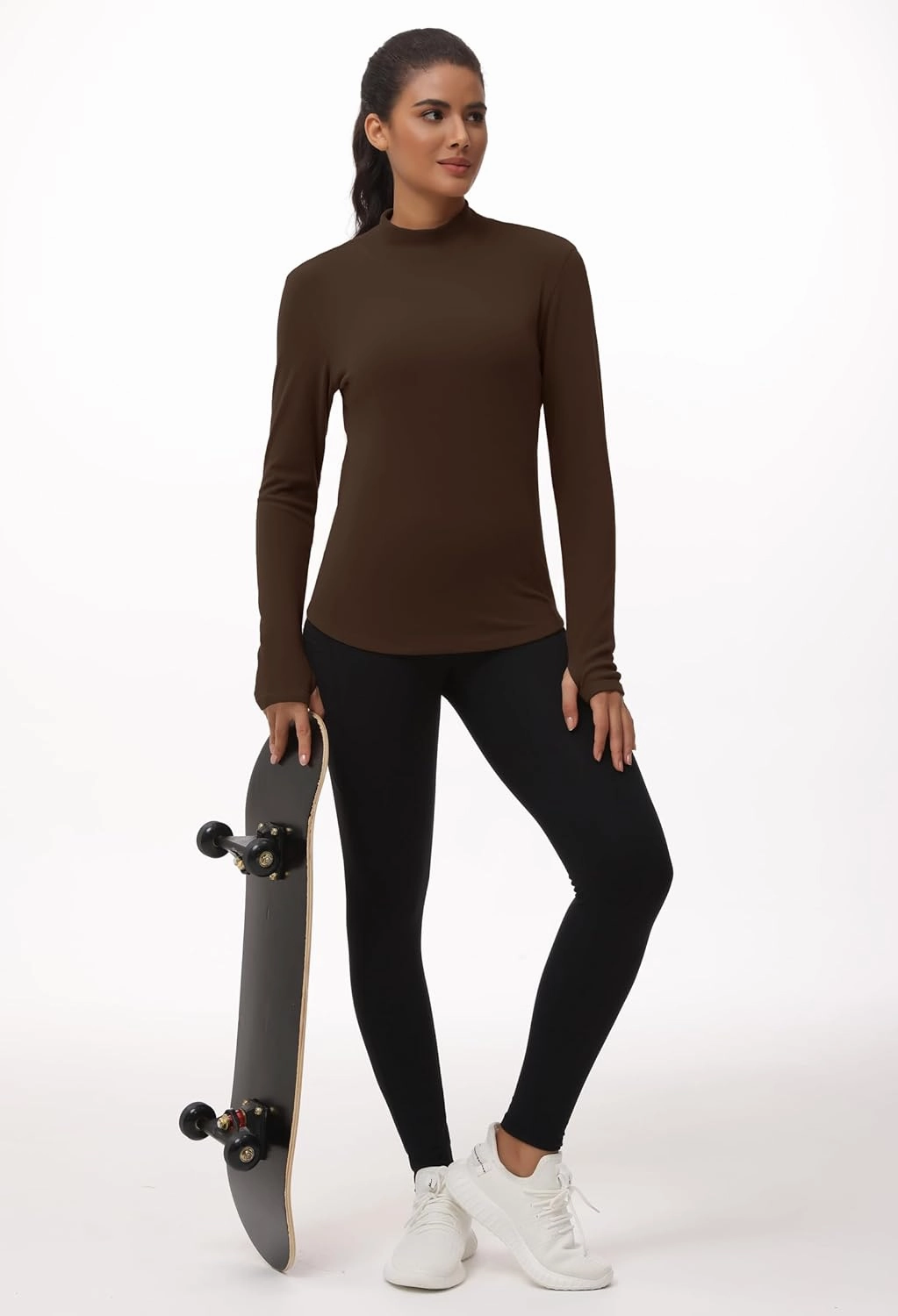 THE GYM PEOPLE Fleece Mock Turtleneck Pullover Base Layer Shirts Long Sleeve Workout Tops with Thumb Hole