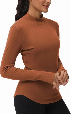 THE GYM PEOPLE Fleece Mock Turtleneck Pullover Base Layer Shirts Long Sleeve Workout Tops with Thumb Hole