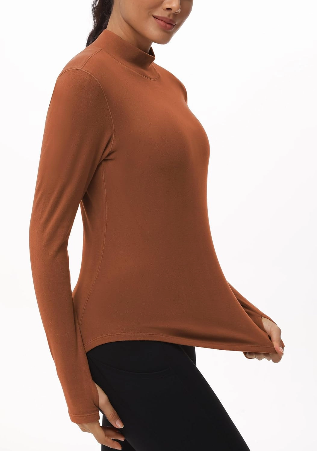 THE GYM PEOPLE Fleece Mock Turtleneck Pullover Base Layer Shirts Long Sleeve Workout Tops with Thumb Hole