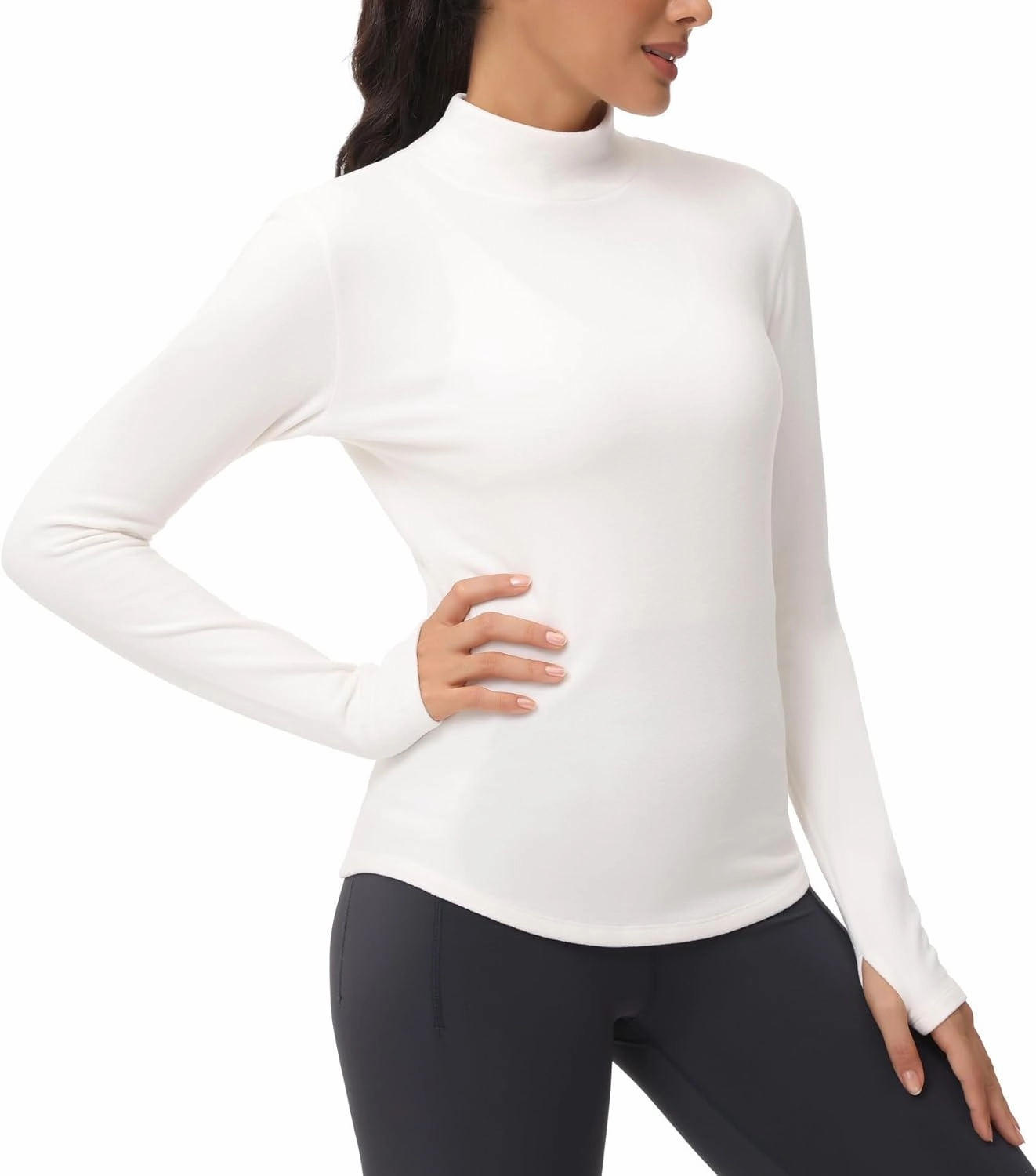THE GYM PEOPLE Fleece Mock Turtleneck Pullover Base Layer Shirts Long Sleeve Workout Tops with Thumb Hole