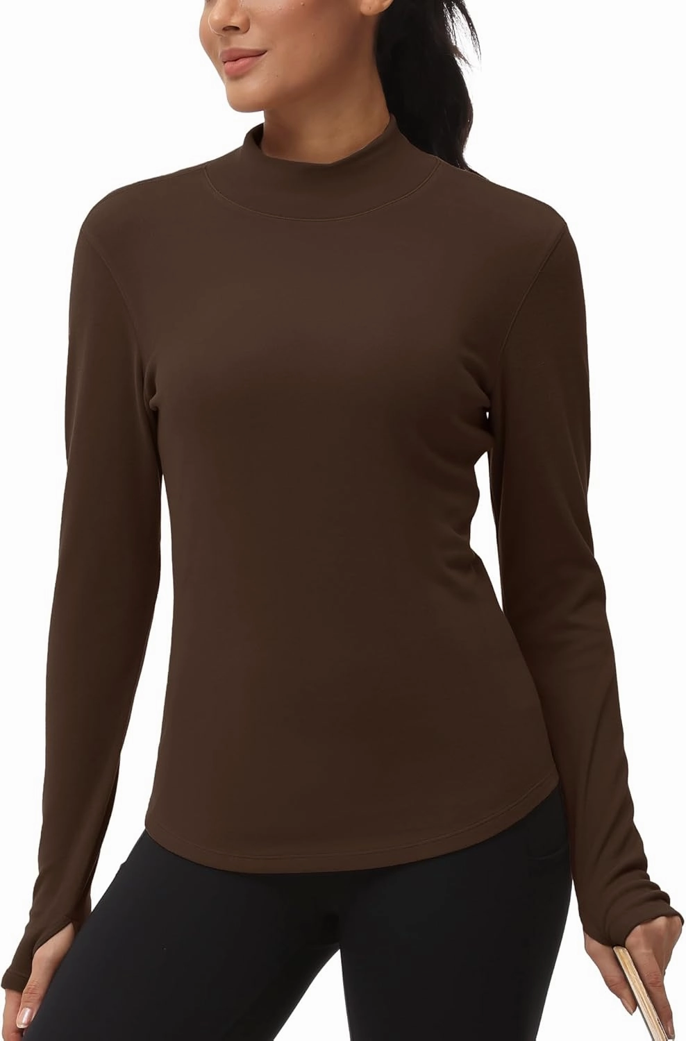 THE GYM PEOPLE Fleece Mock Turtleneck Pullover Base Layer Shirts Long Sleeve Workout Tops with Thumb Hole