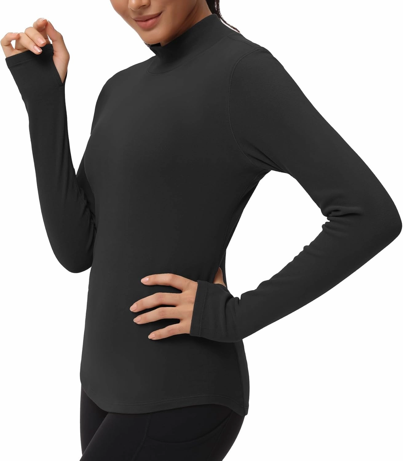 THE GYM PEOPLE Fleece Mock Turtleneck Pullover Base Layer Shirts Long Sleeve Workout Tops with Thumb Hole