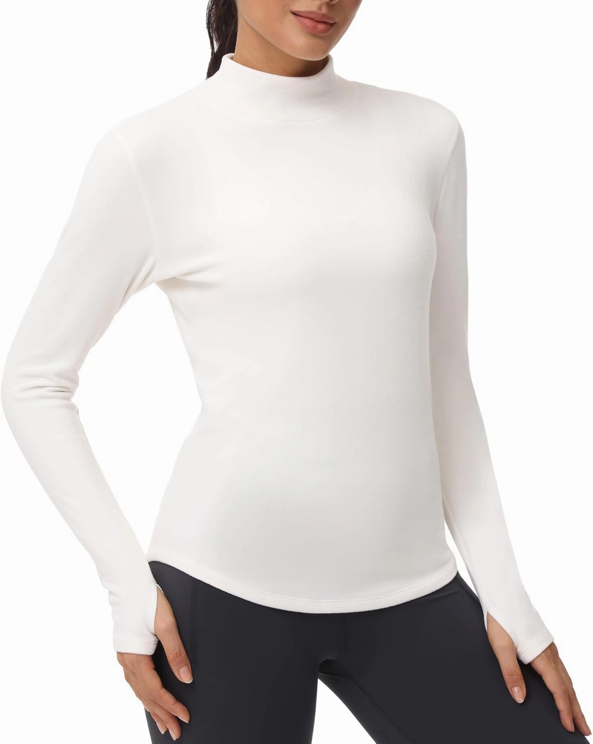 THE GYM PEOPLE Fleece Mock Turtleneck Pullover Base Layer Shirts Long Sleeve Workout Tops with Thumb Hole