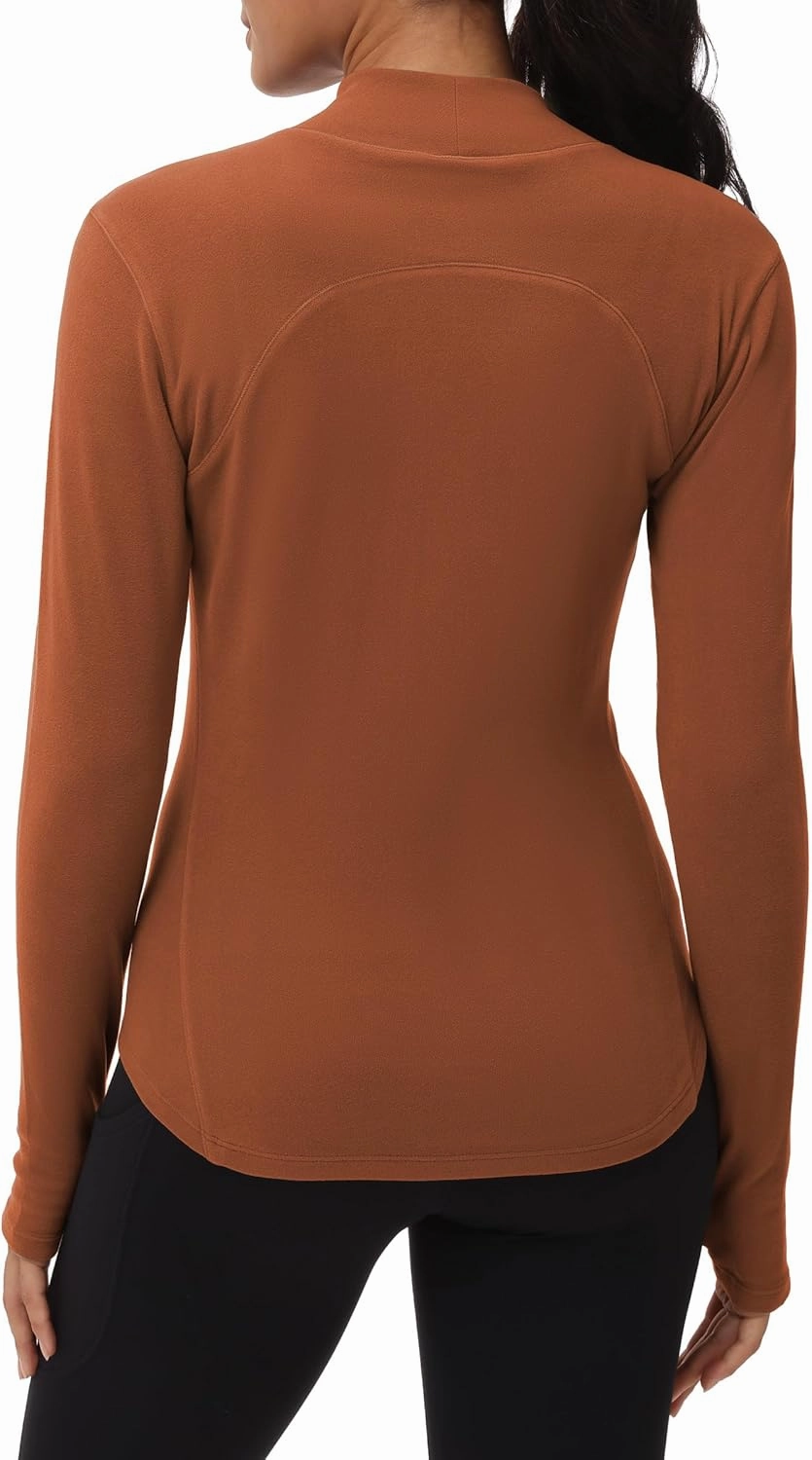 THE GYM PEOPLE Fleece Mock Turtleneck Pullover Base Layer Shirts Long Sleeve Workout Tops with Thumb Hole