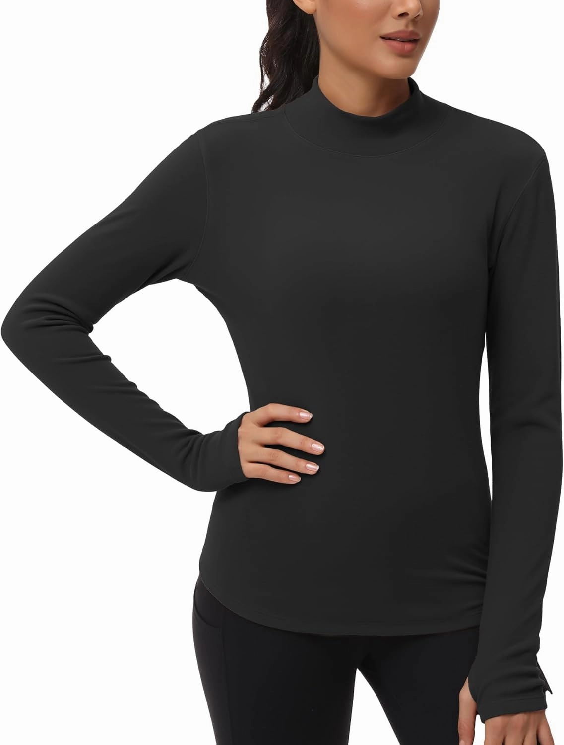THE GYM PEOPLE Fleece Mock Turtleneck Pullover Base Layer Shirts Long Sleeve Workout Tops with Thumb Hole