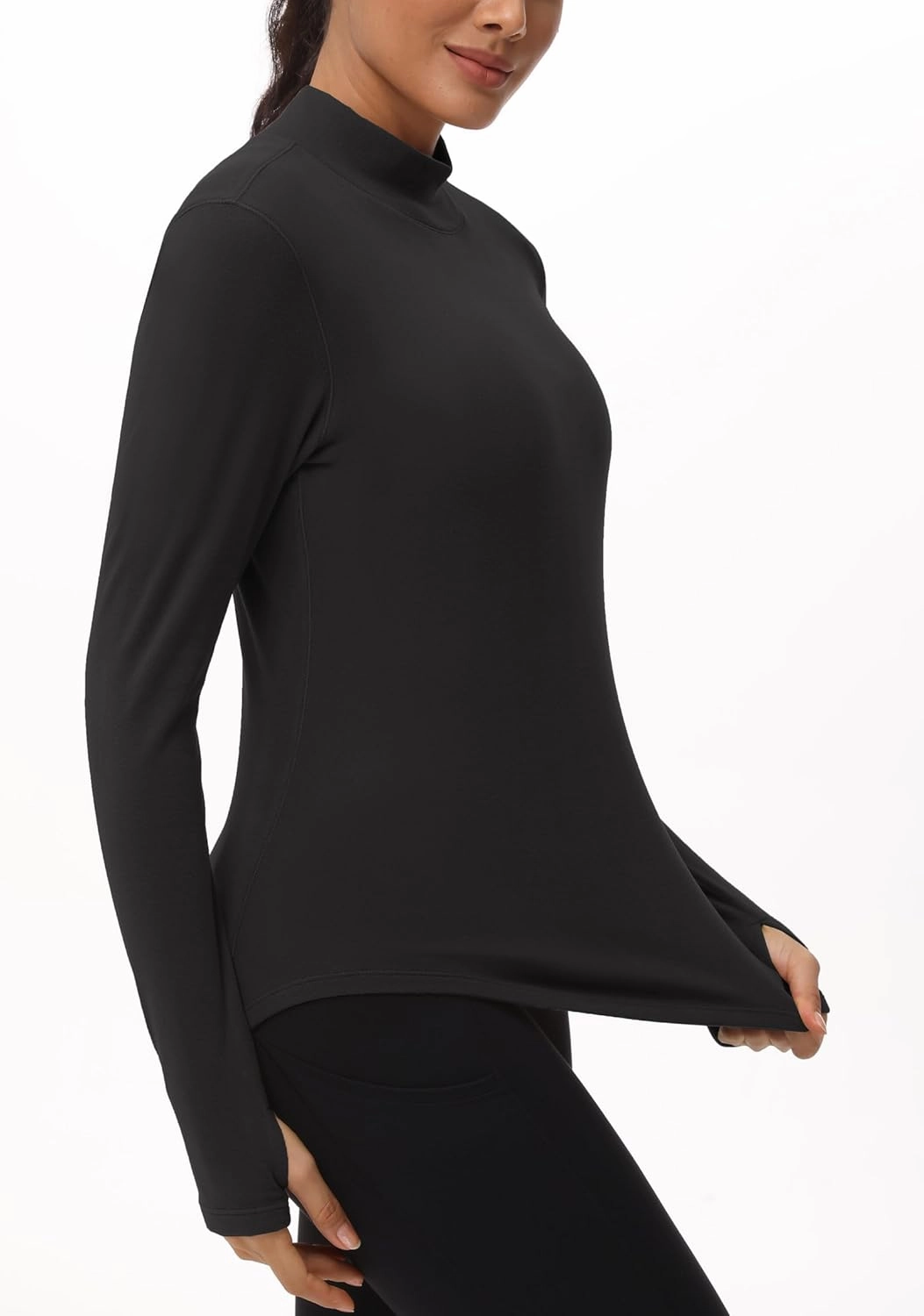 THE GYM PEOPLE Fleece Mock Turtleneck Pullover Base Layer Shirts Long Sleeve Workout Tops with Thumb Hole
