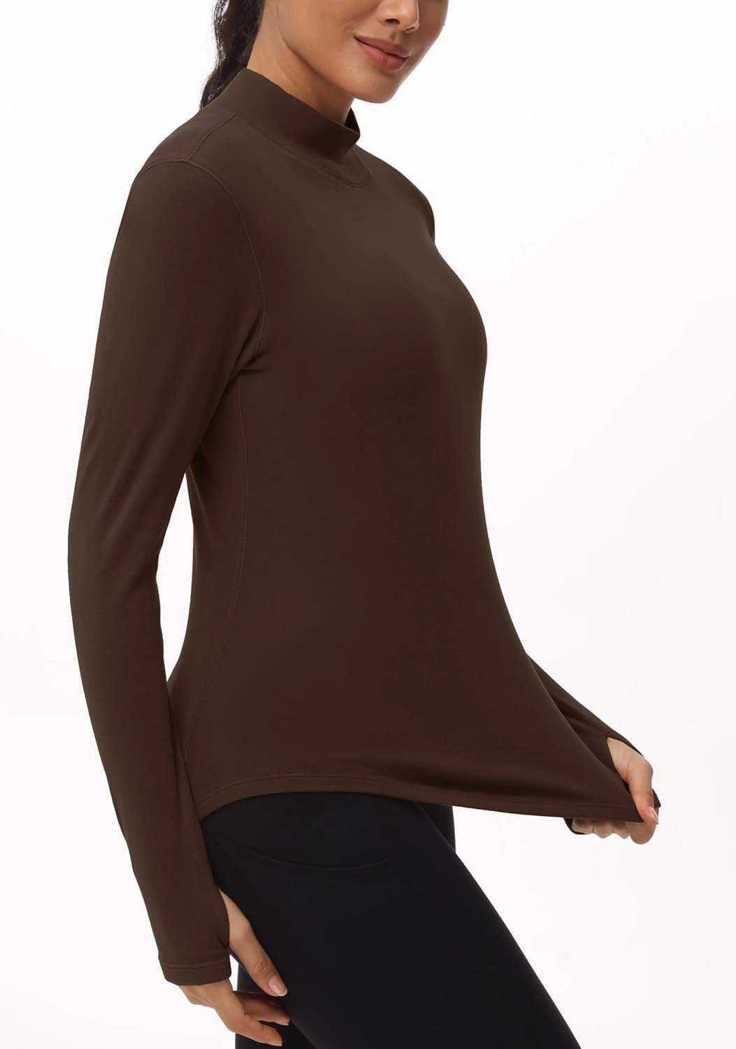 THE GYM PEOPLE Fleece Mock Turtleneck Pullover Base Layer Shirts Long Sleeve Workout Tops with Thumb Hole