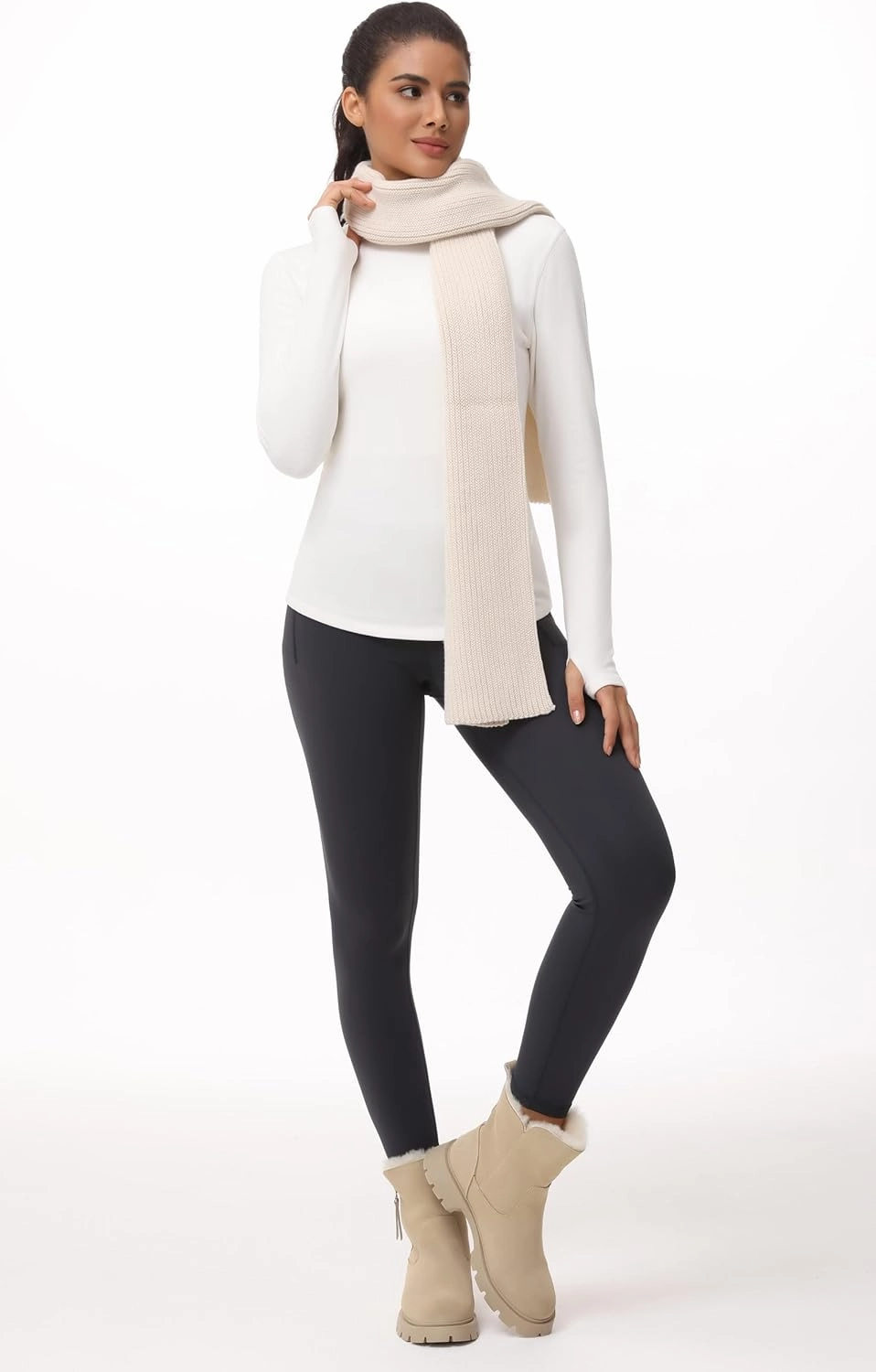 THE GYM PEOPLE Fleece Mock Turtleneck Pullover Base Layer Shirts Long Sleeve Workout Tops with Thumb Hole