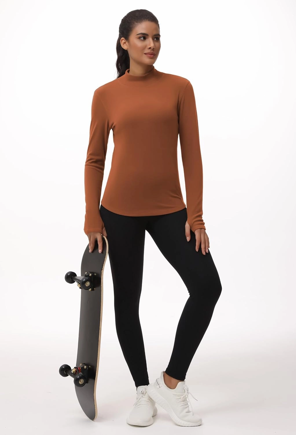 THE GYM PEOPLE Fleece Mock Turtleneck Pullover Base Layer Shirts Long Sleeve Workout Tops with Thumb Hole