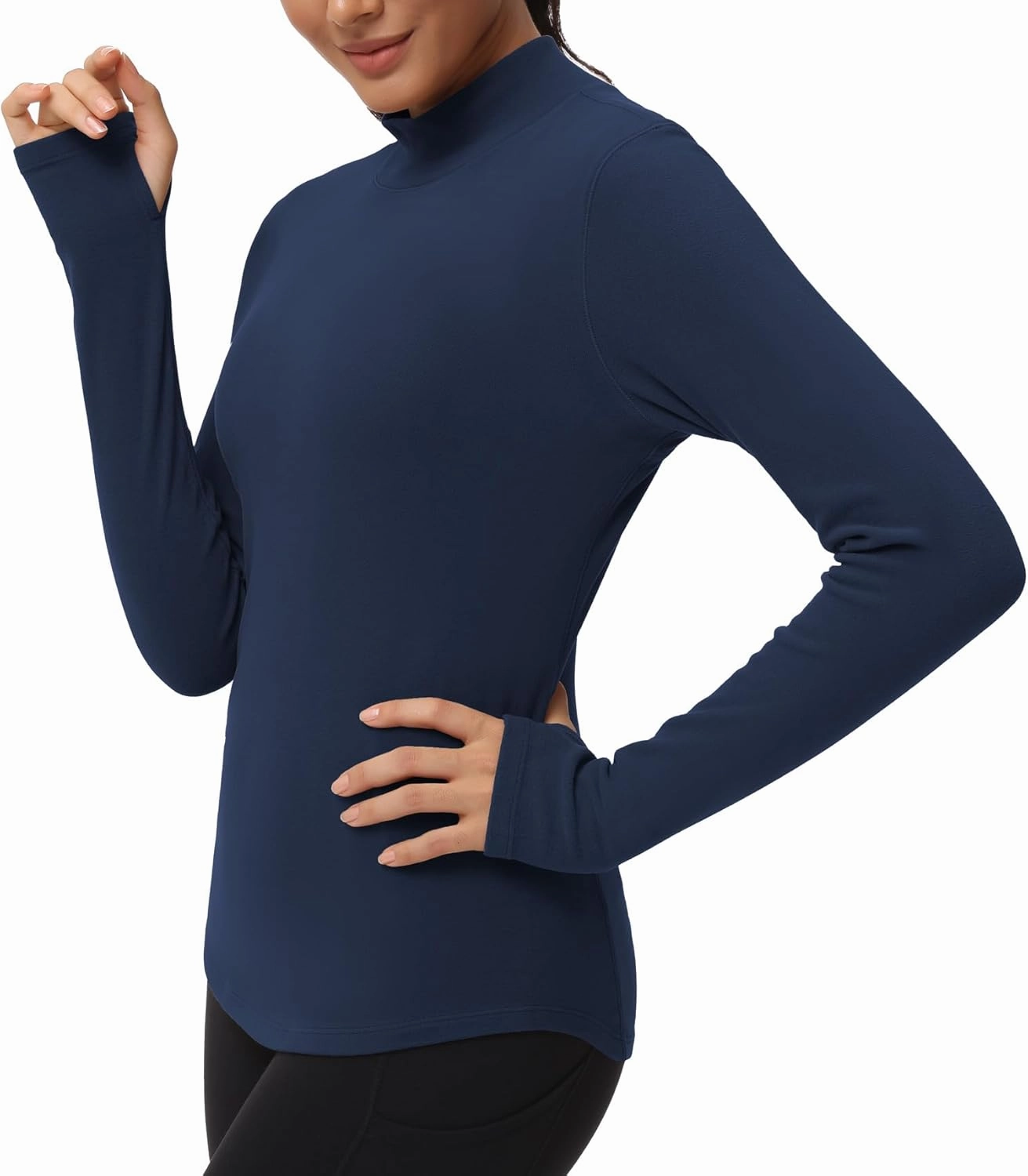 THE GYM PEOPLE Fleece Mock Turtleneck Pullover Base Layer Shirts Long Sleeve Workout Tops with Thumb Hole
