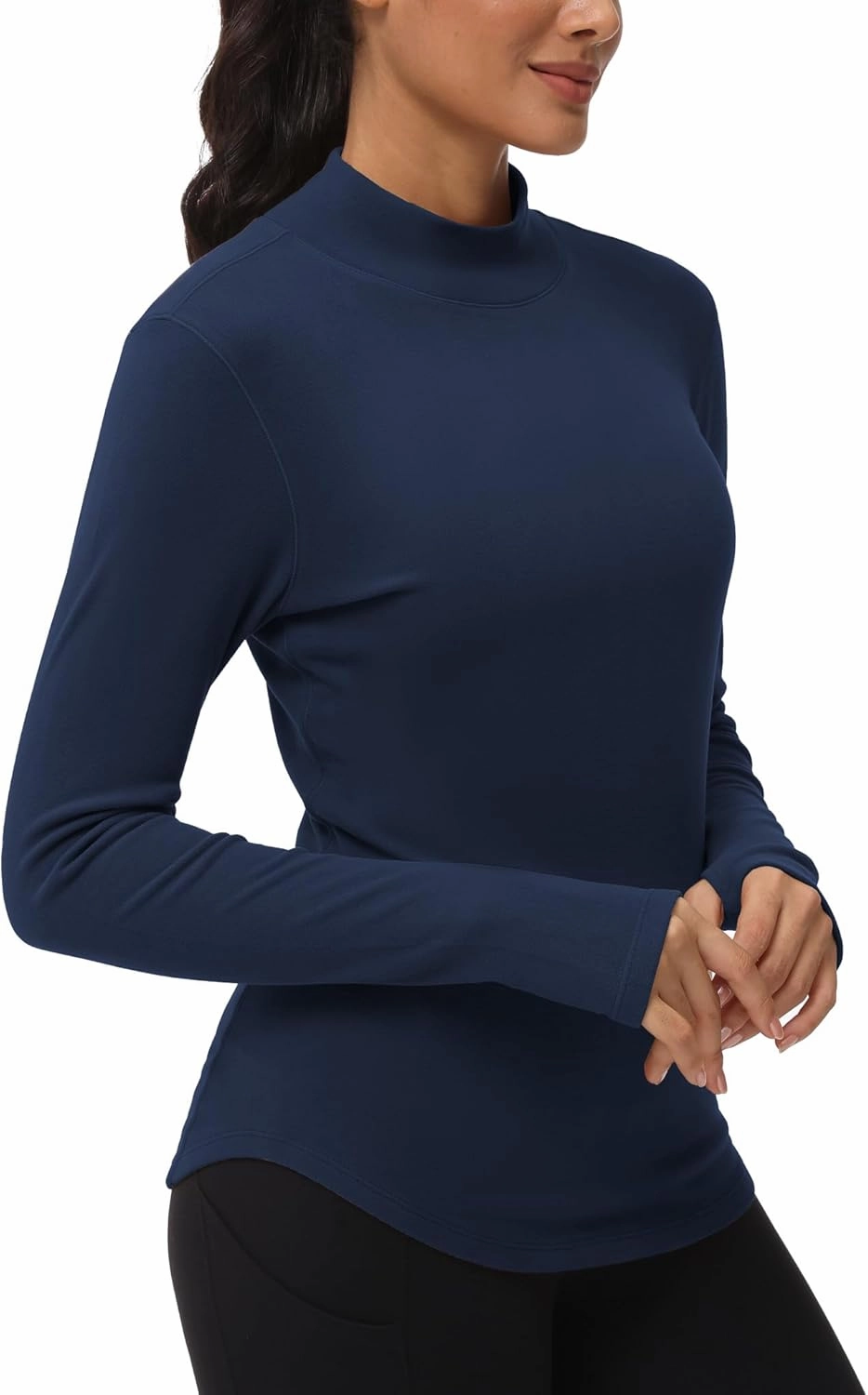 THE GYM PEOPLE Fleece Mock Turtleneck Pullover Base Layer Shirts Long Sleeve Workout Tops with Thumb Hole