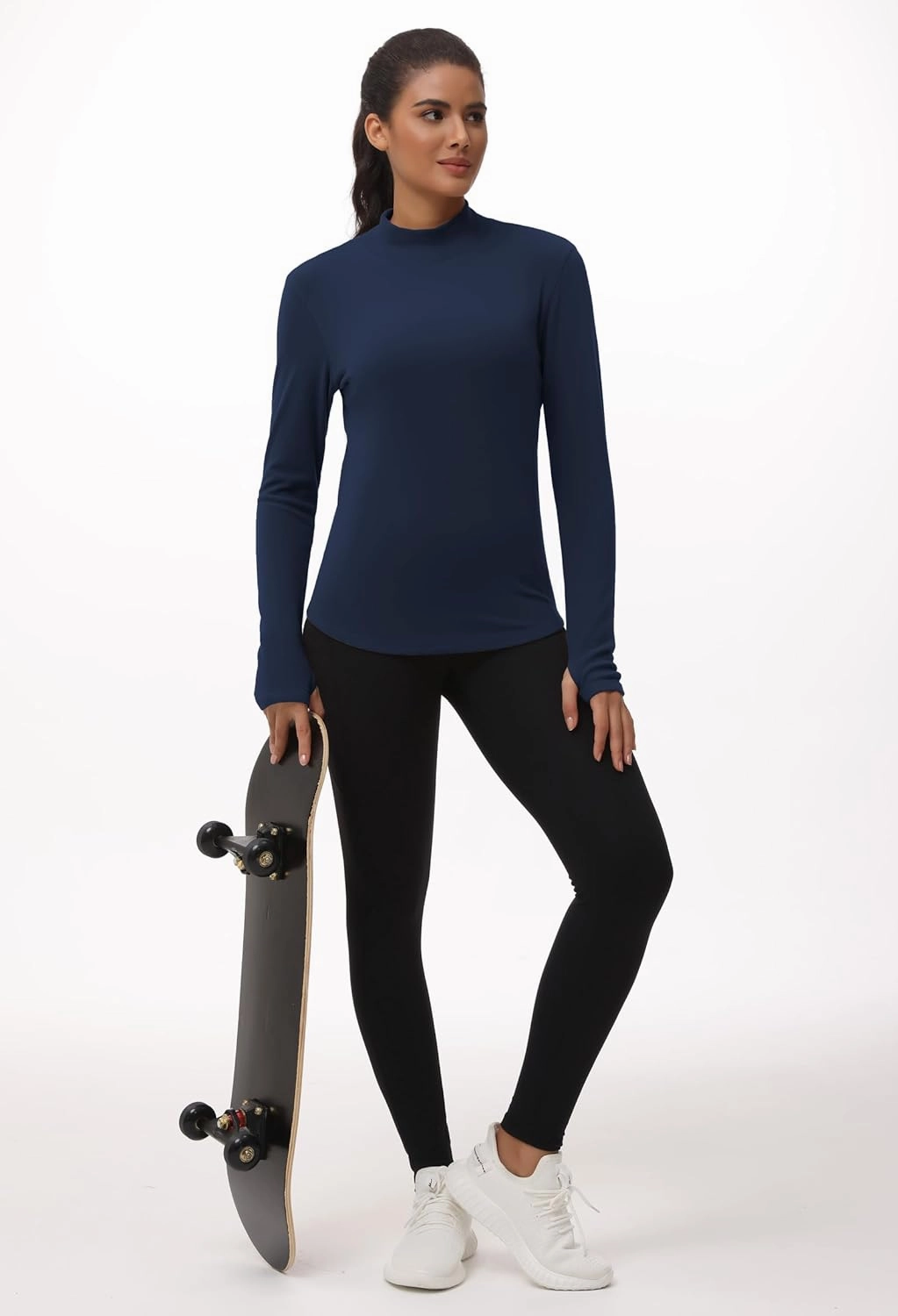 THE GYM PEOPLE Fleece Mock Turtleneck Pullover Base Layer Shirts Long Sleeve Workout Tops with Thumb Hole