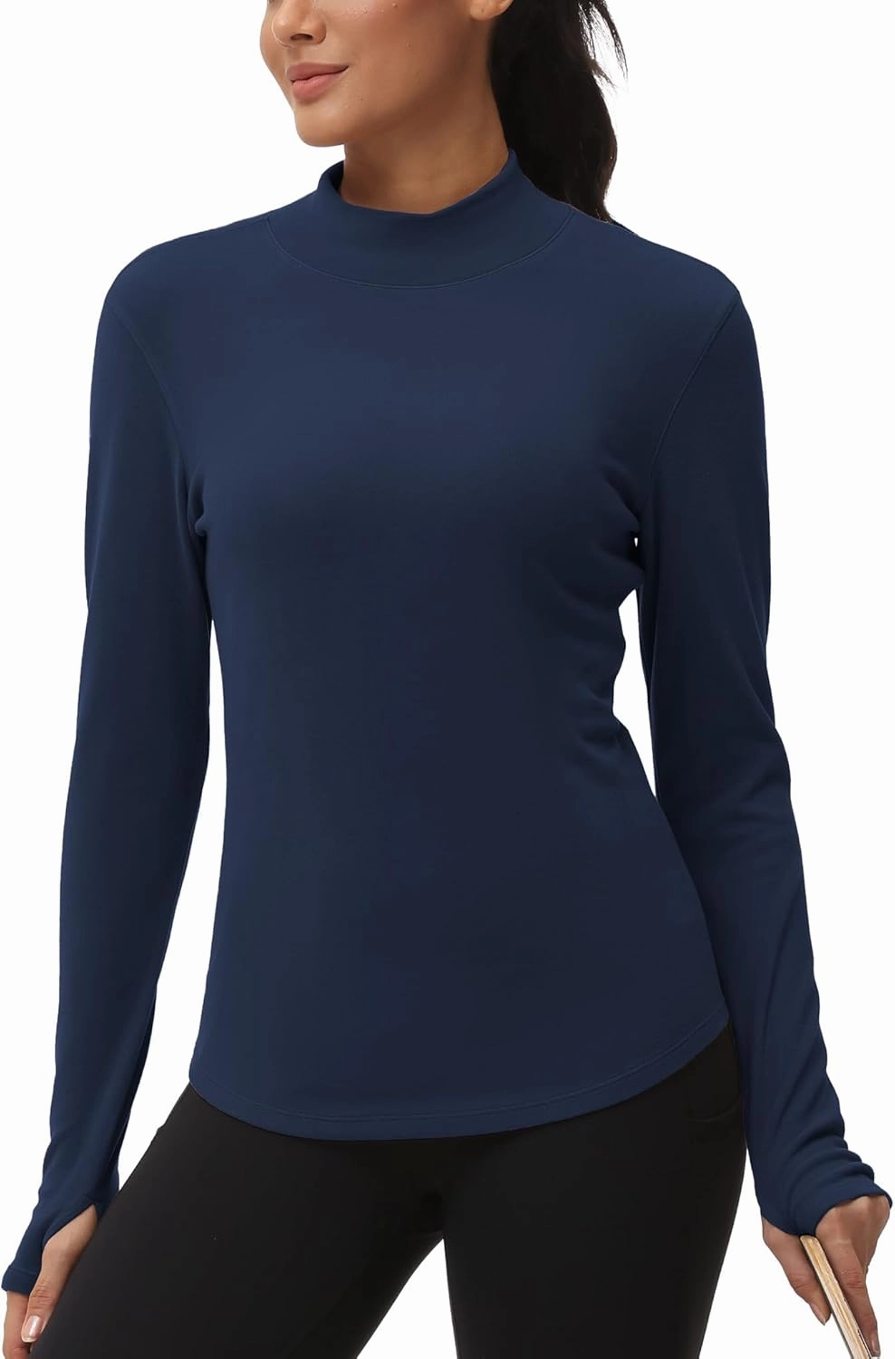 THE GYM PEOPLE Fleece Mock Turtleneck Pullover Base Layer Shirts Long Sleeve Workout Tops with Thumb Hole