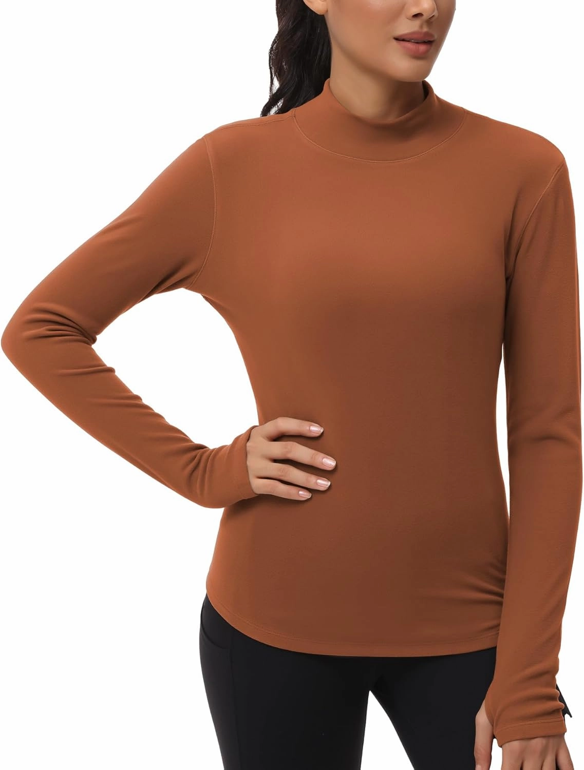 THE GYM PEOPLE Fleece Mock Turtleneck Pullover Base Layer Shirts Long Sleeve Workout Tops with Thumb Hole