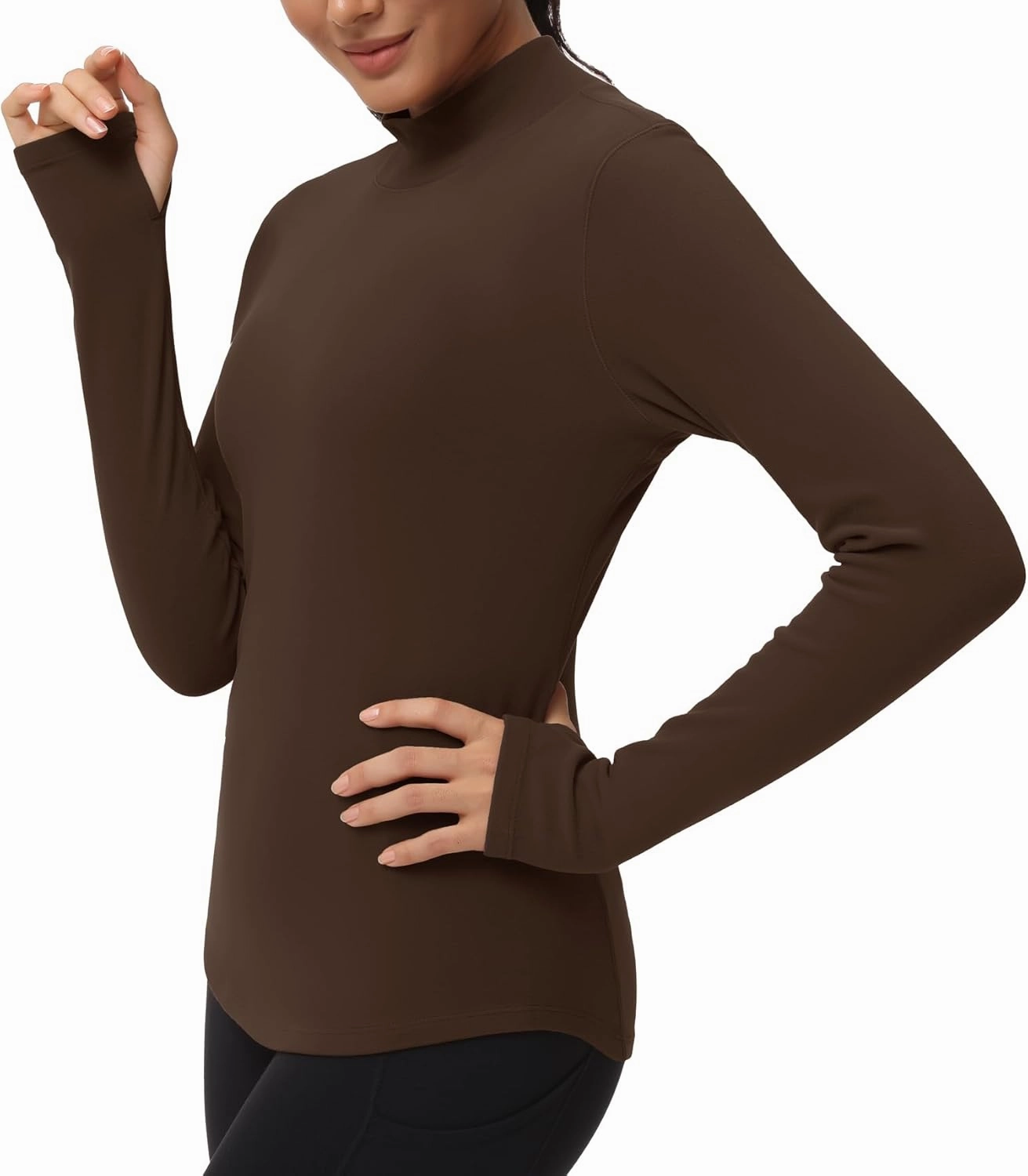 THE GYM PEOPLE Fleece Mock Turtleneck Pullover Base Layer Shirts Long Sleeve Workout Tops with Thumb Hole
