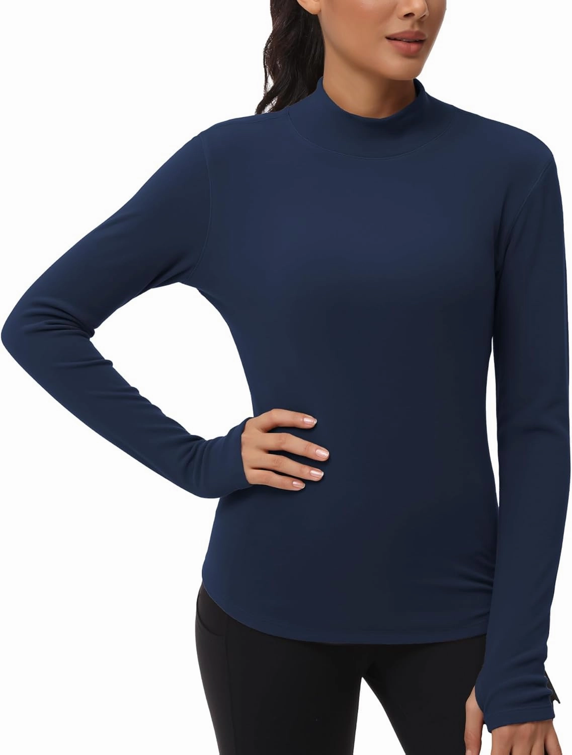 THE GYM PEOPLE Fleece Mock Turtleneck Pullover Base Layer Shirts Long Sleeve Workout Tops with Thumb Hole